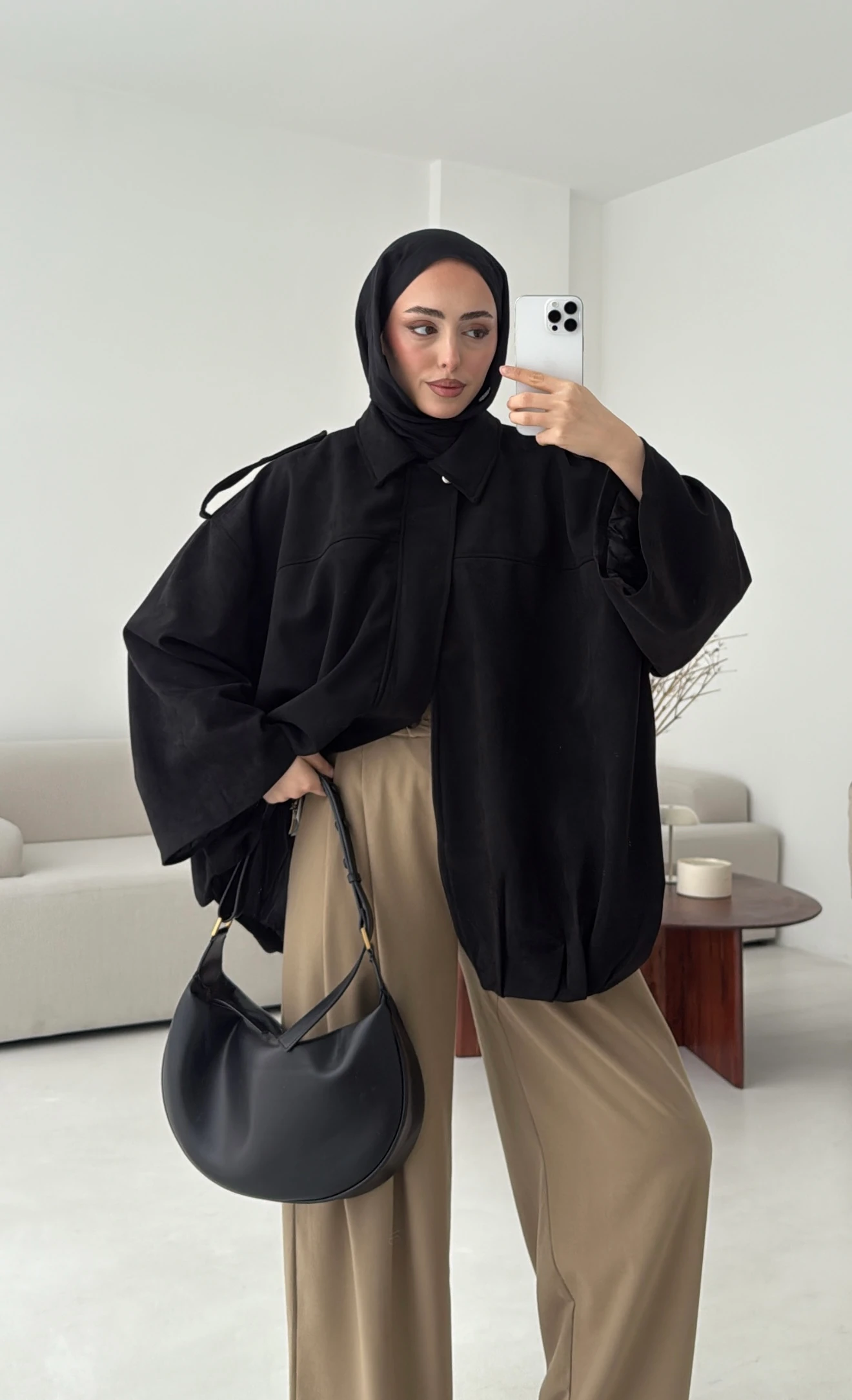 Pileli Süet Ceket Siyah