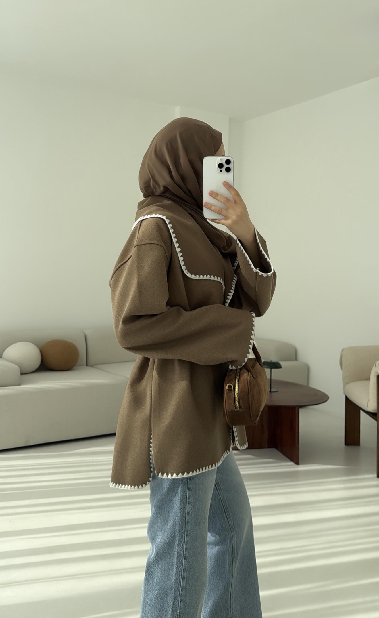 Dikişli Kaşe Ceket Camel