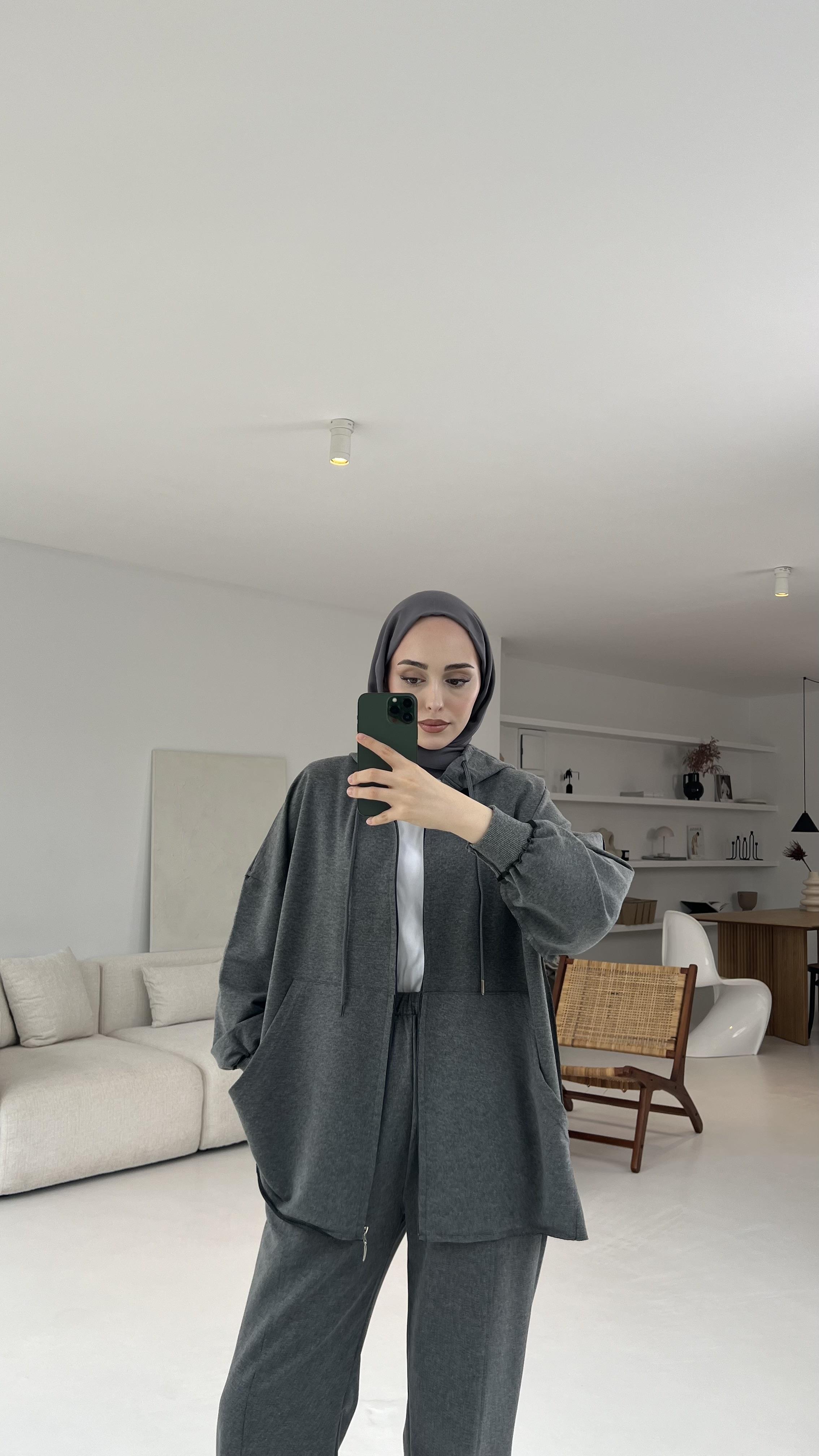 Fermuarlı Dikişsiz Takım Koyu Gri