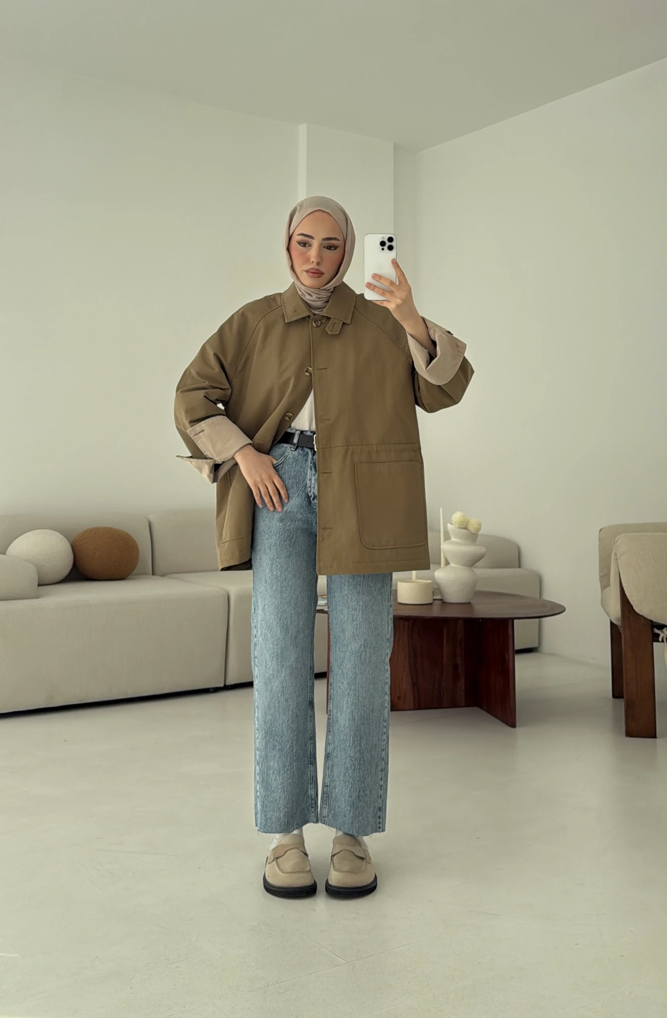 Beli Kordonlu Dolgulu Ceket Haki