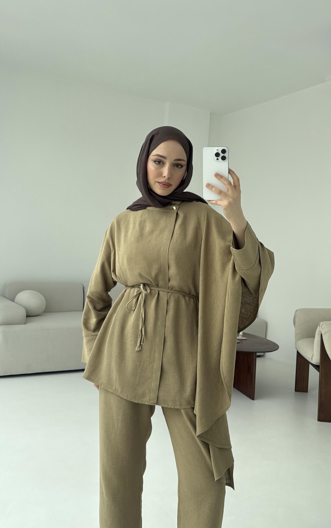 Volanlı Kimono Takım Olive