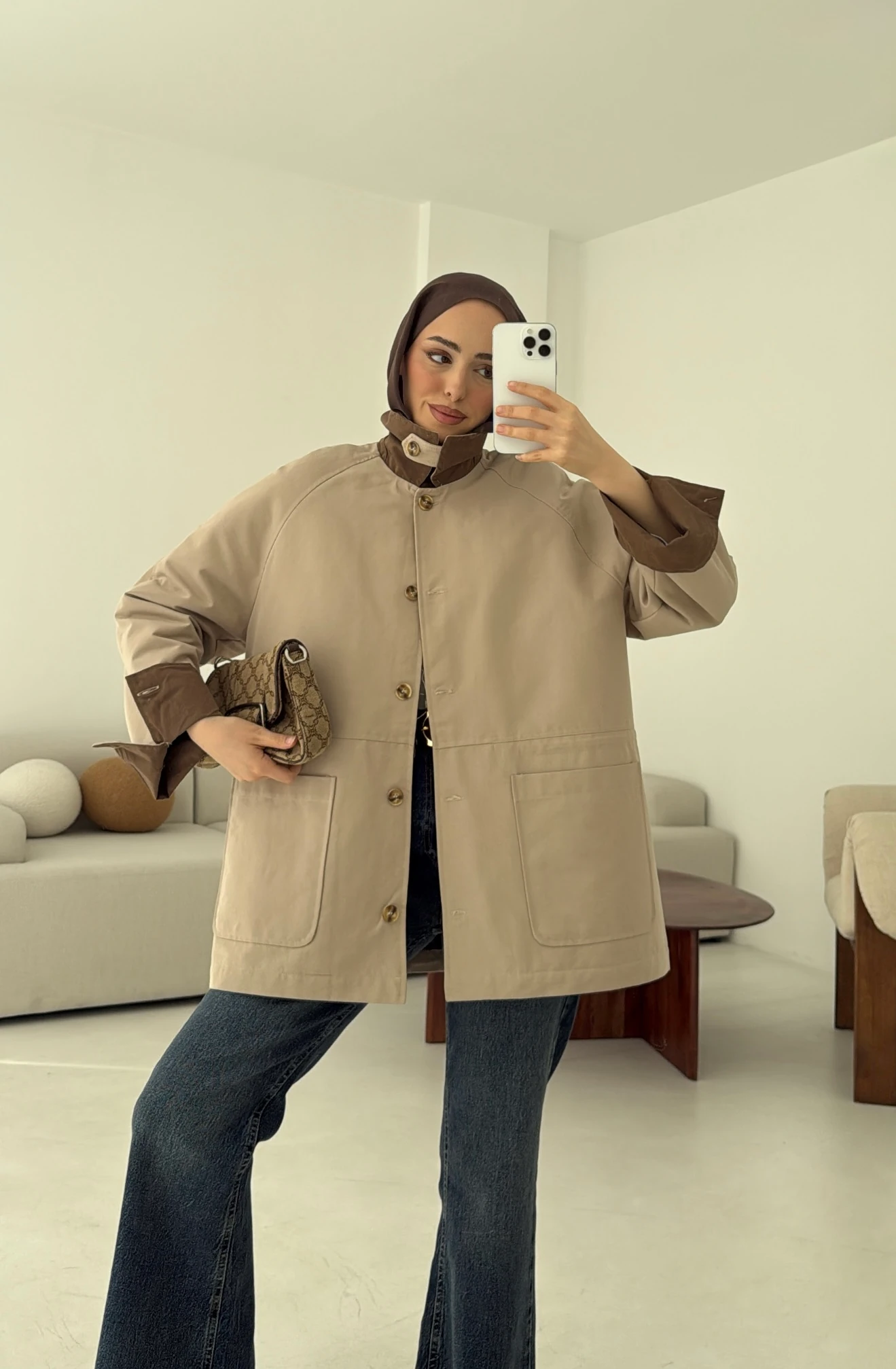 Beli Kordonlu Dolgulu Ceket Bej