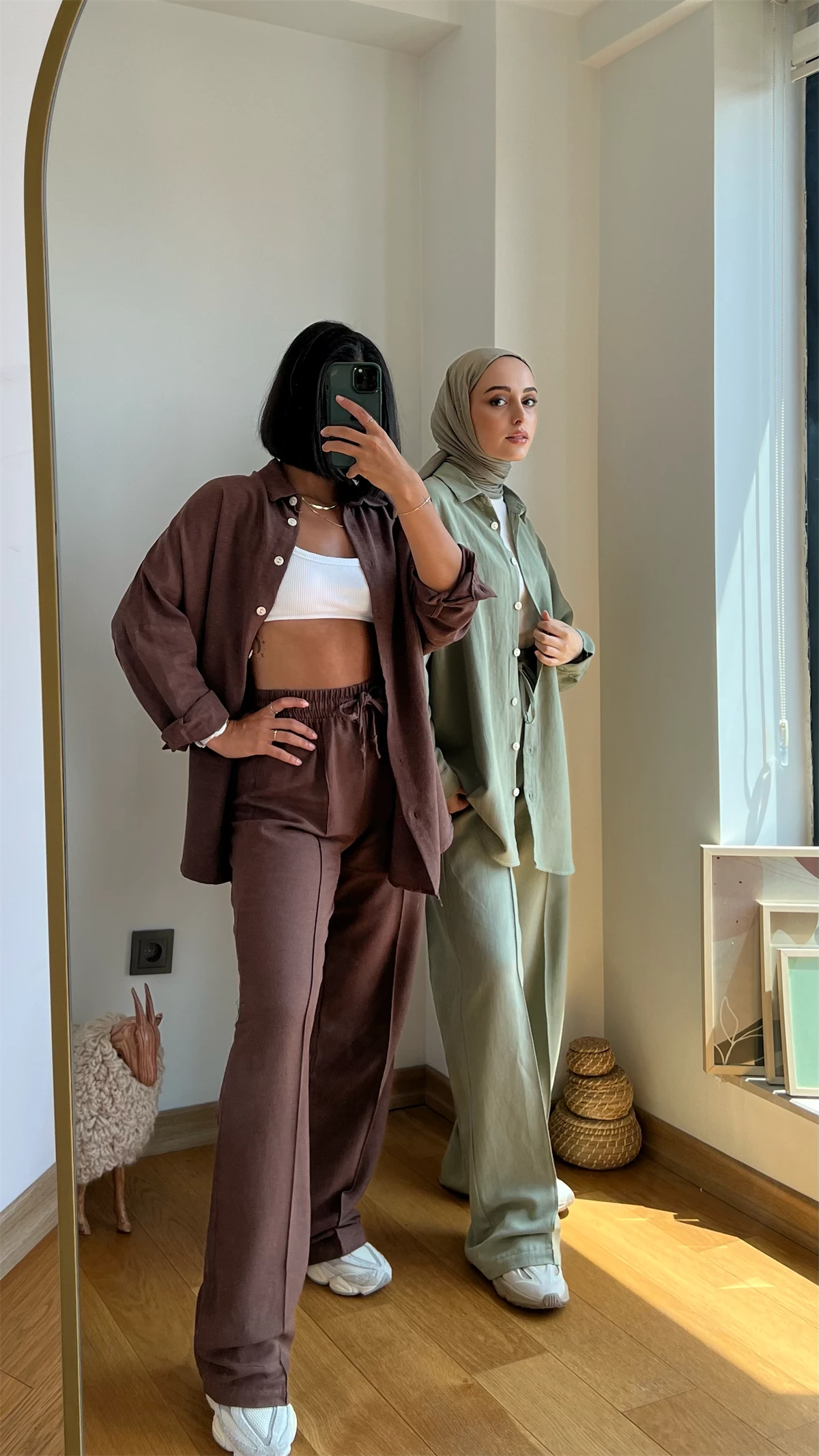 Keten beli Lastlikli Takım Kahve