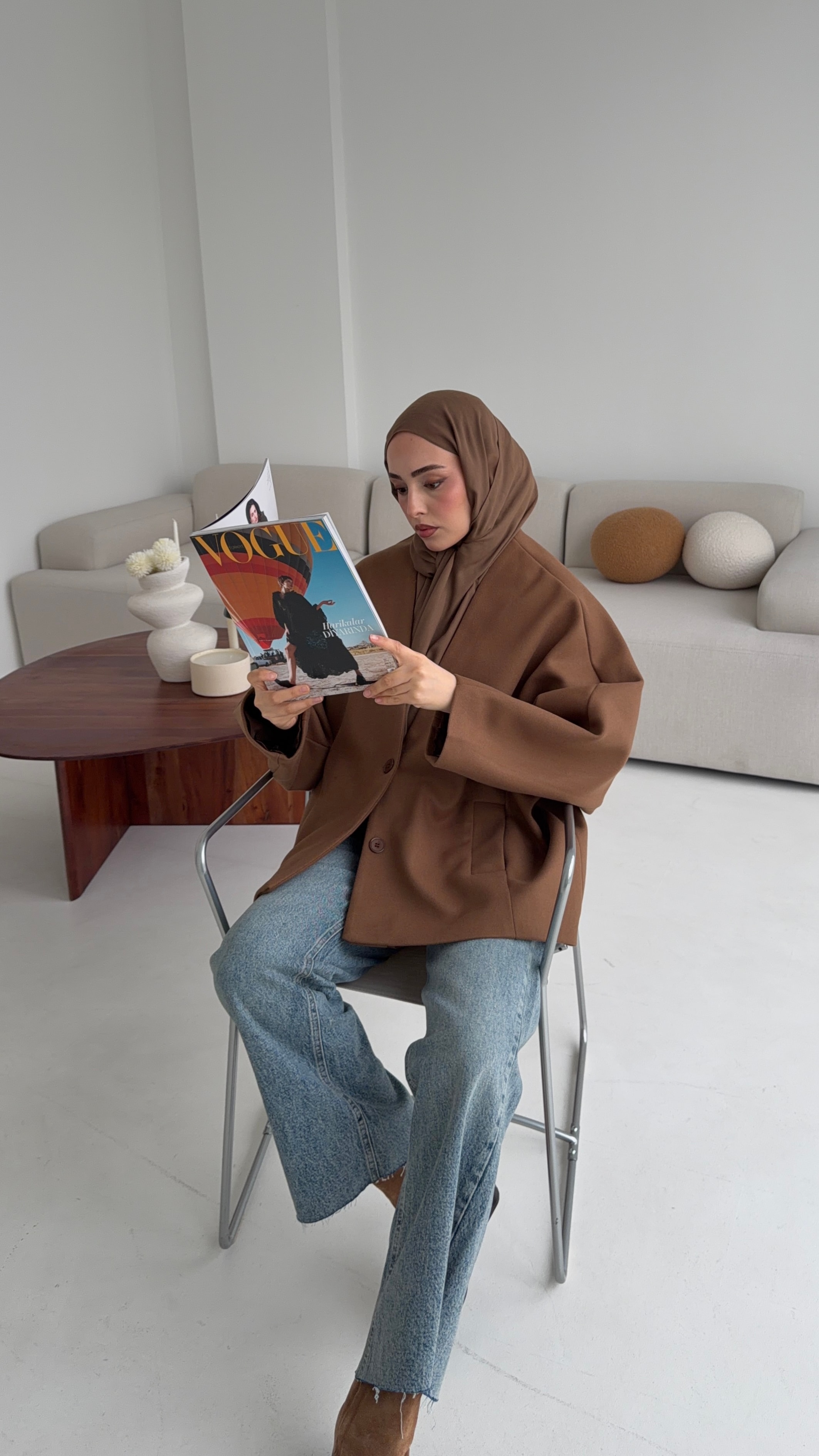 Soft Oversize Kaşe Kaban Kestane Kahve