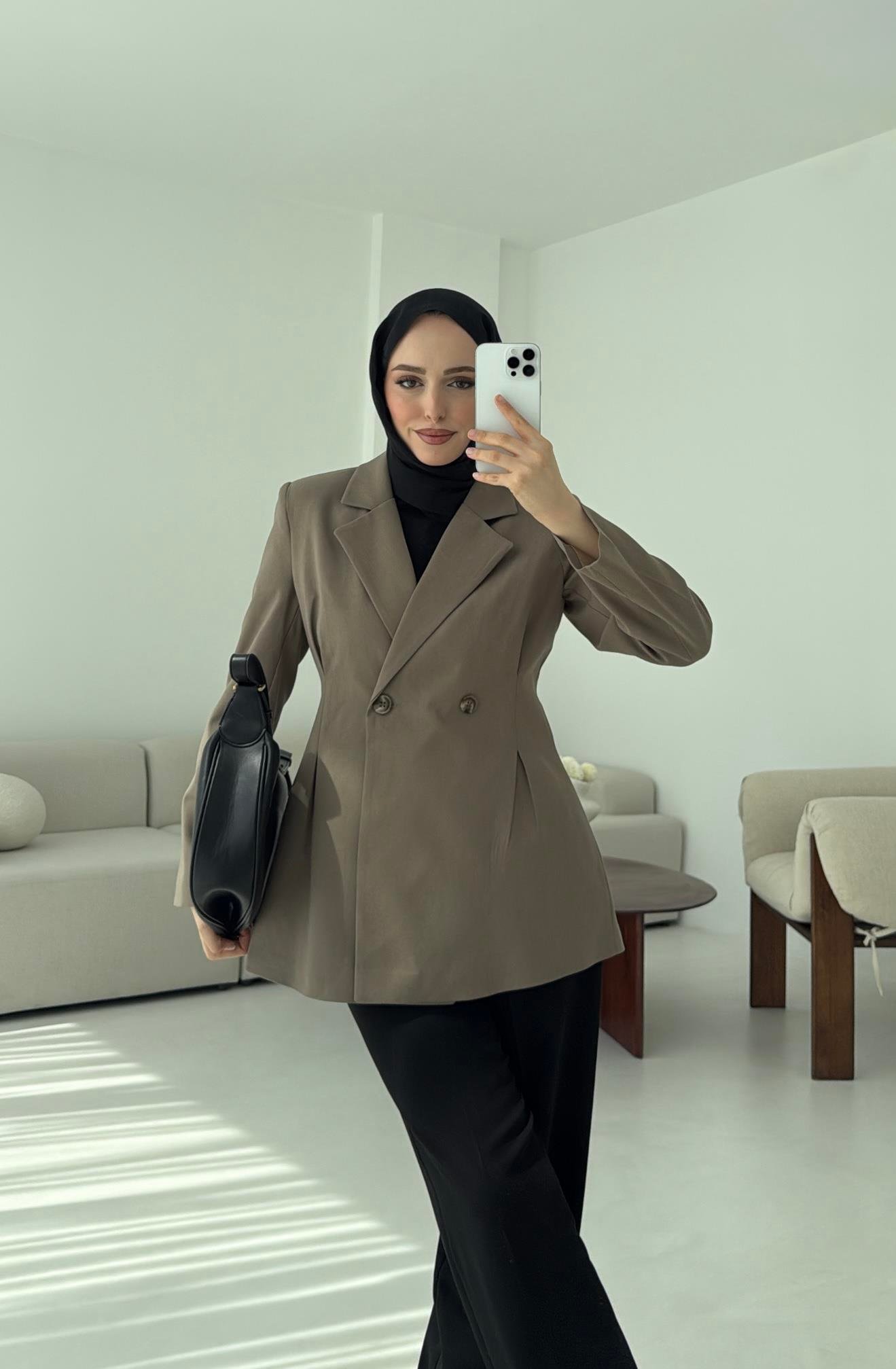 Pile Detay Blazer Ceket Vizon