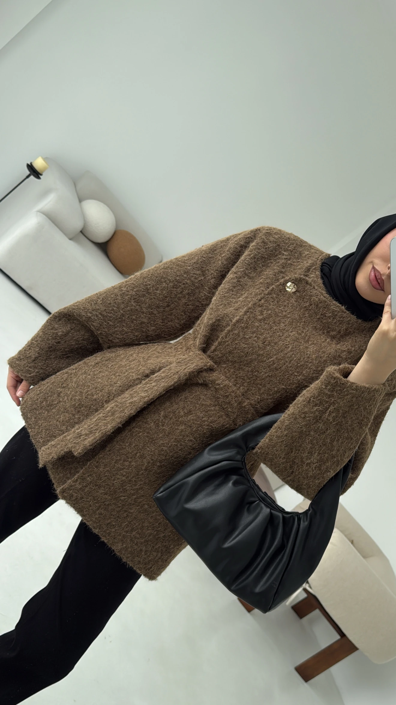 Tek Dügmeli Keçe Kaban Haki