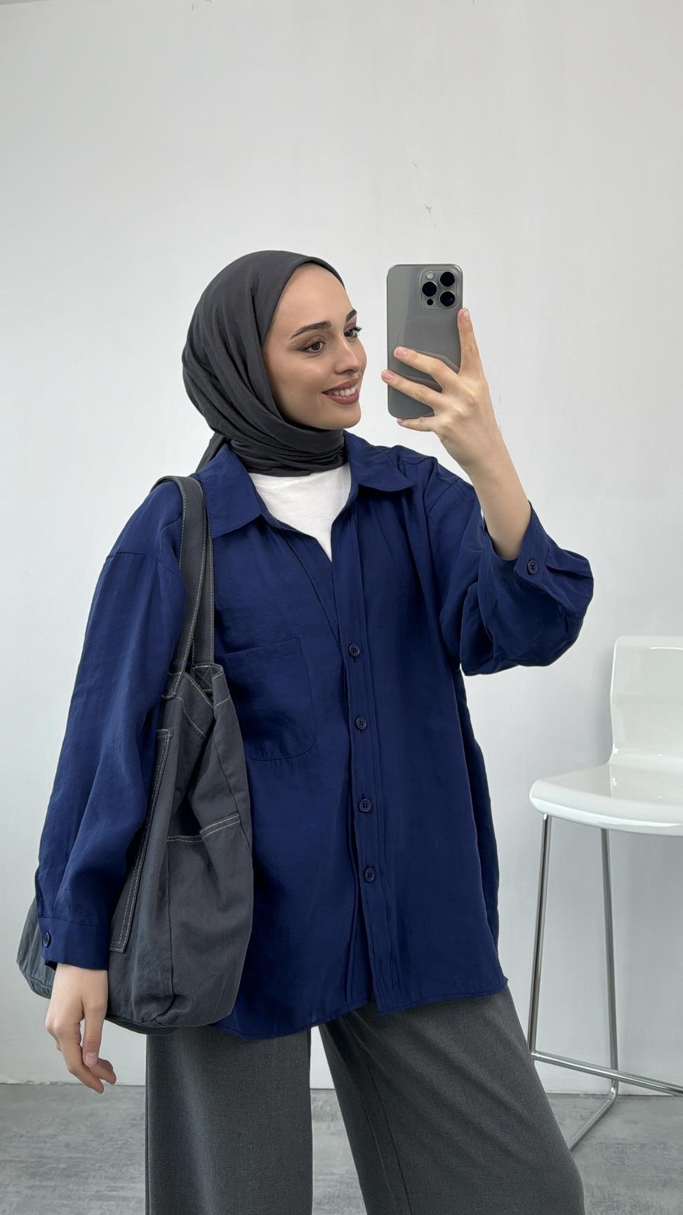 Tencel Oversize Gömlek Lacivert