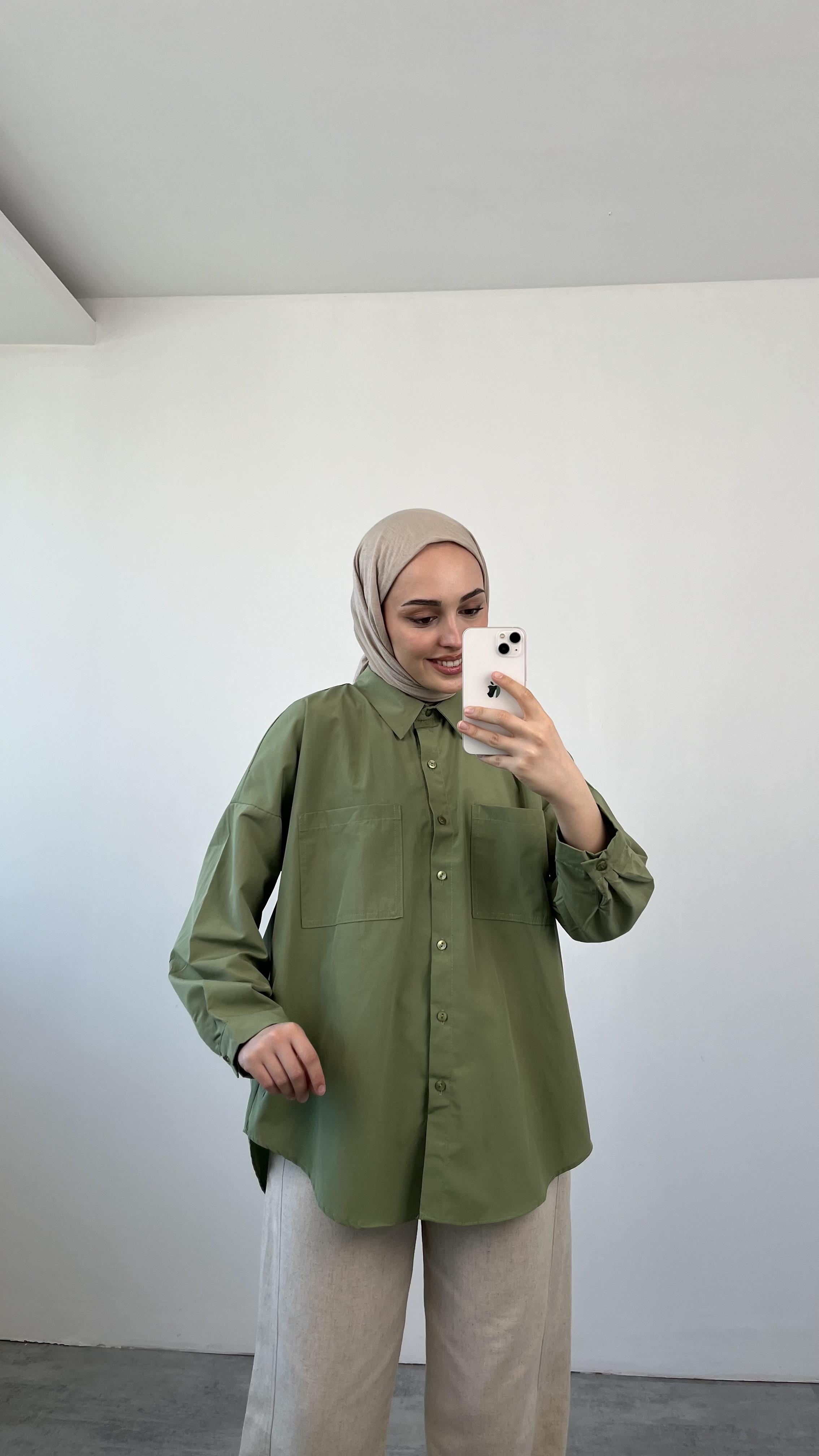 Poplin Çift Cep Gömlek Haki