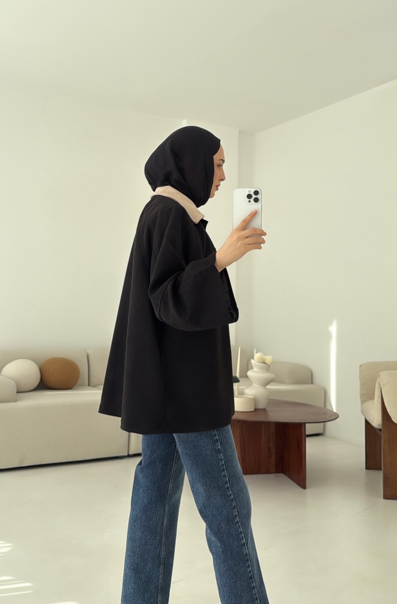 Nubuk Kontrast Yaka Ceket Siyah