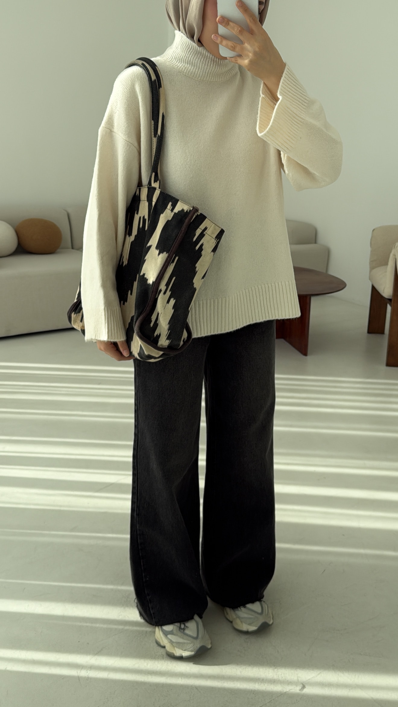 Yarım Yaka Triko Kazak Krem