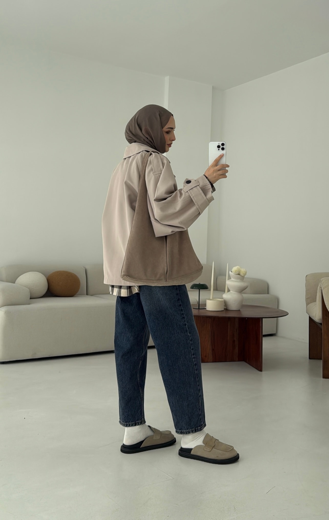 Geniş Kol Oversize Trençkot Taş