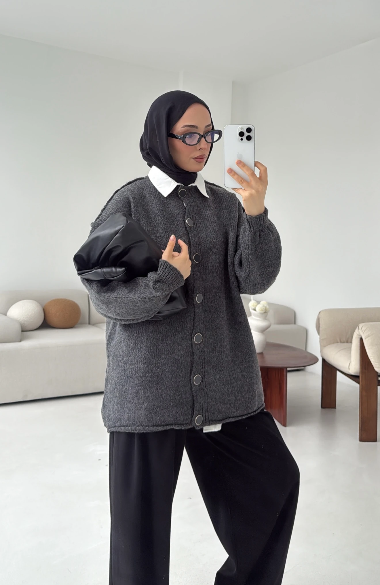 Düğmeli Triko Hırka Antrasit