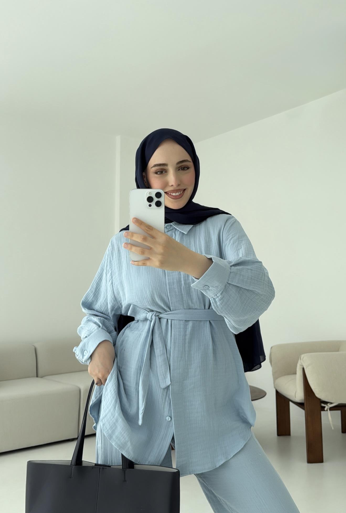 Müslin Gömleklİ Takım Bebe Mavi