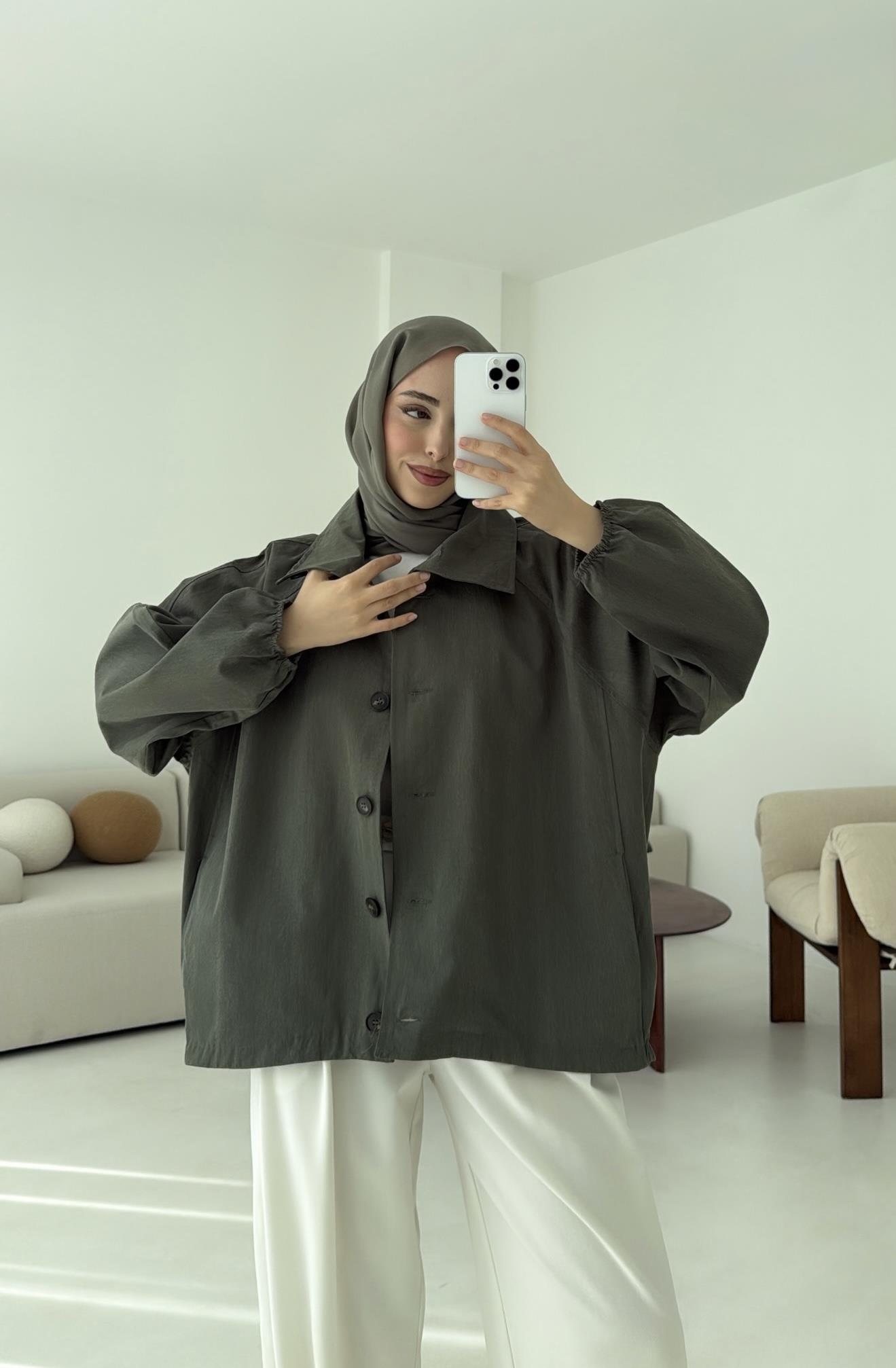 Dik Yaka Bomber Trençkot Haki