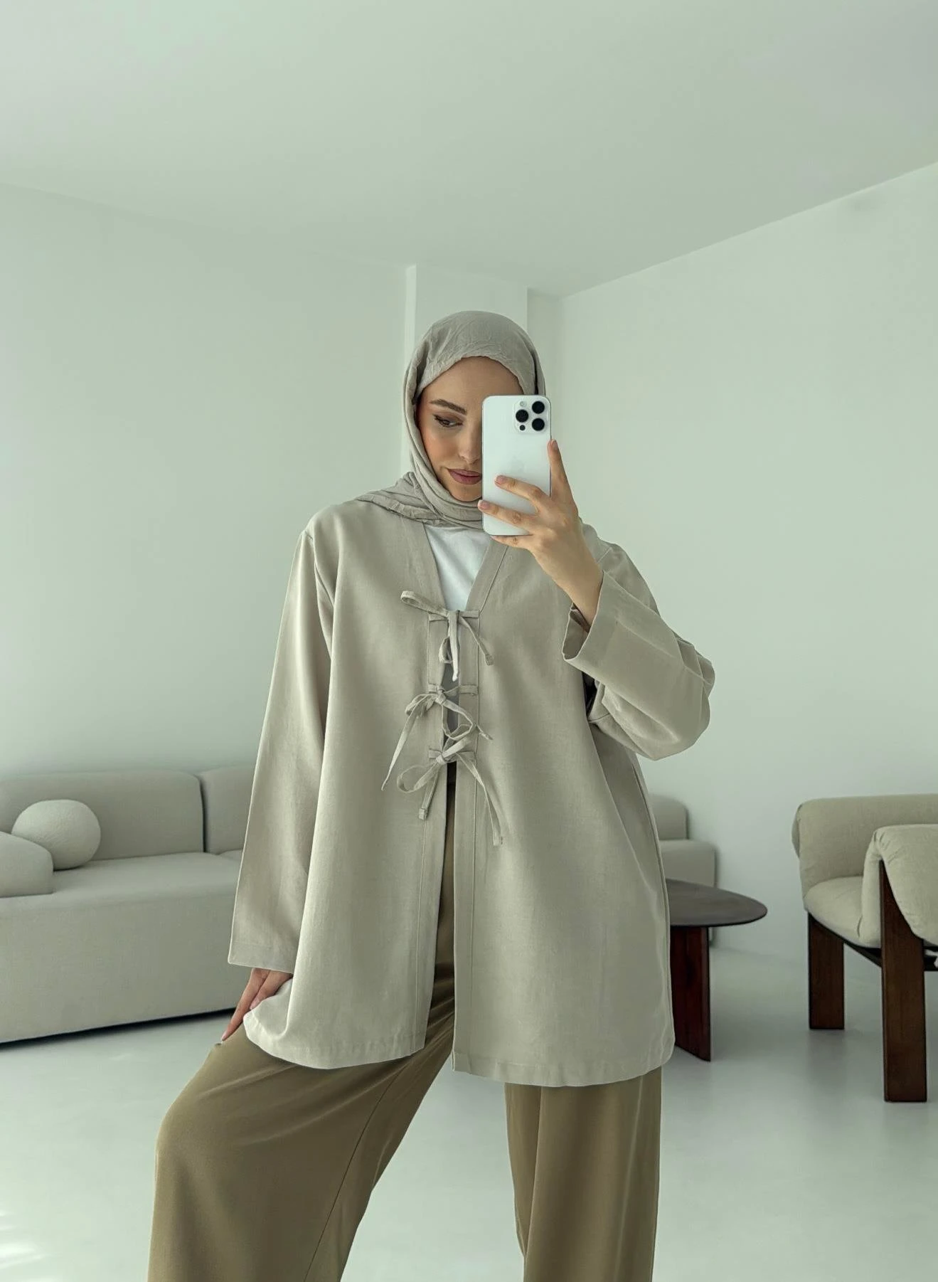 Keten Üç Bağlamalı Kimono Taş