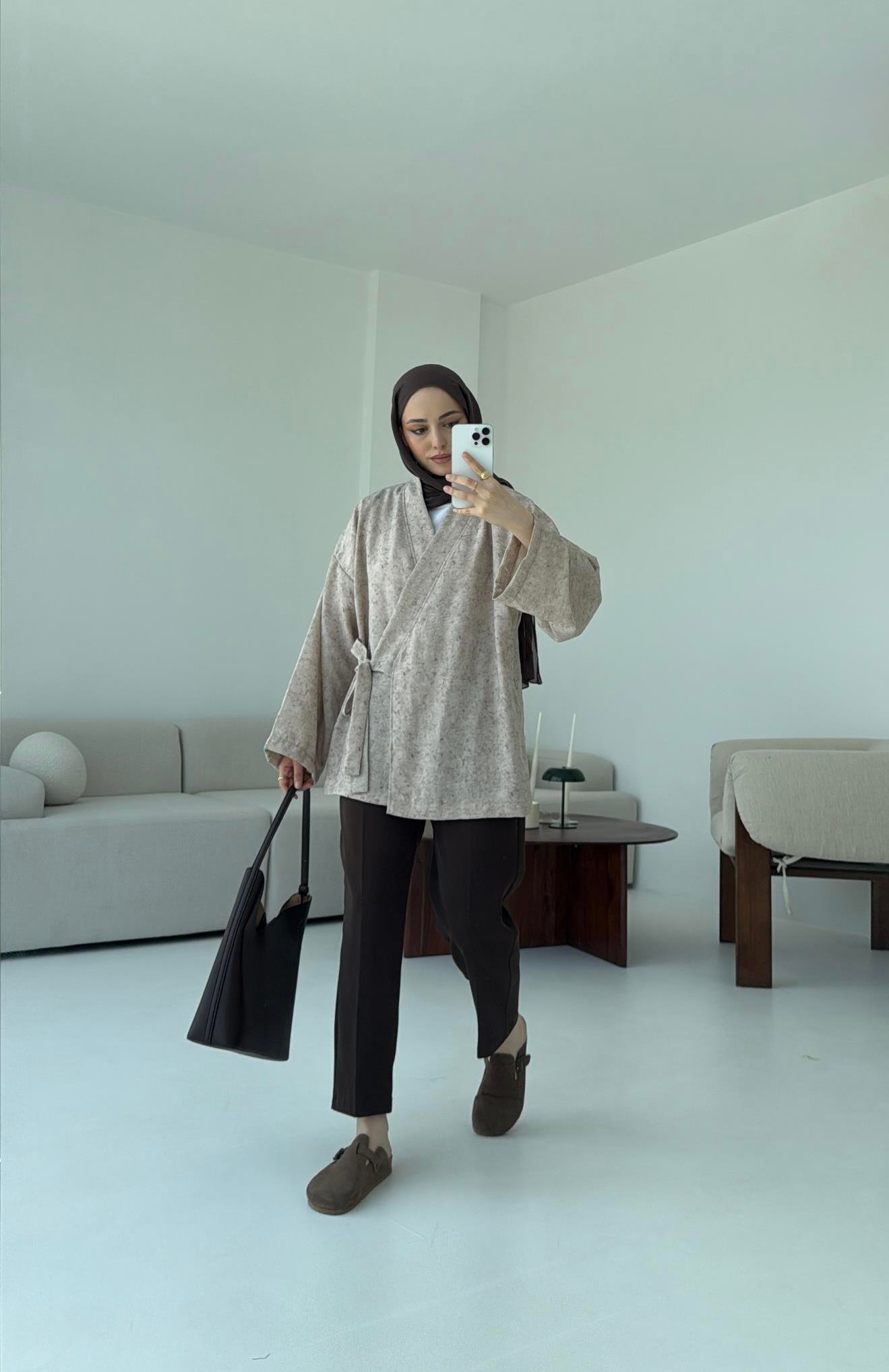 Keten Batik Bambu Kimono Taş