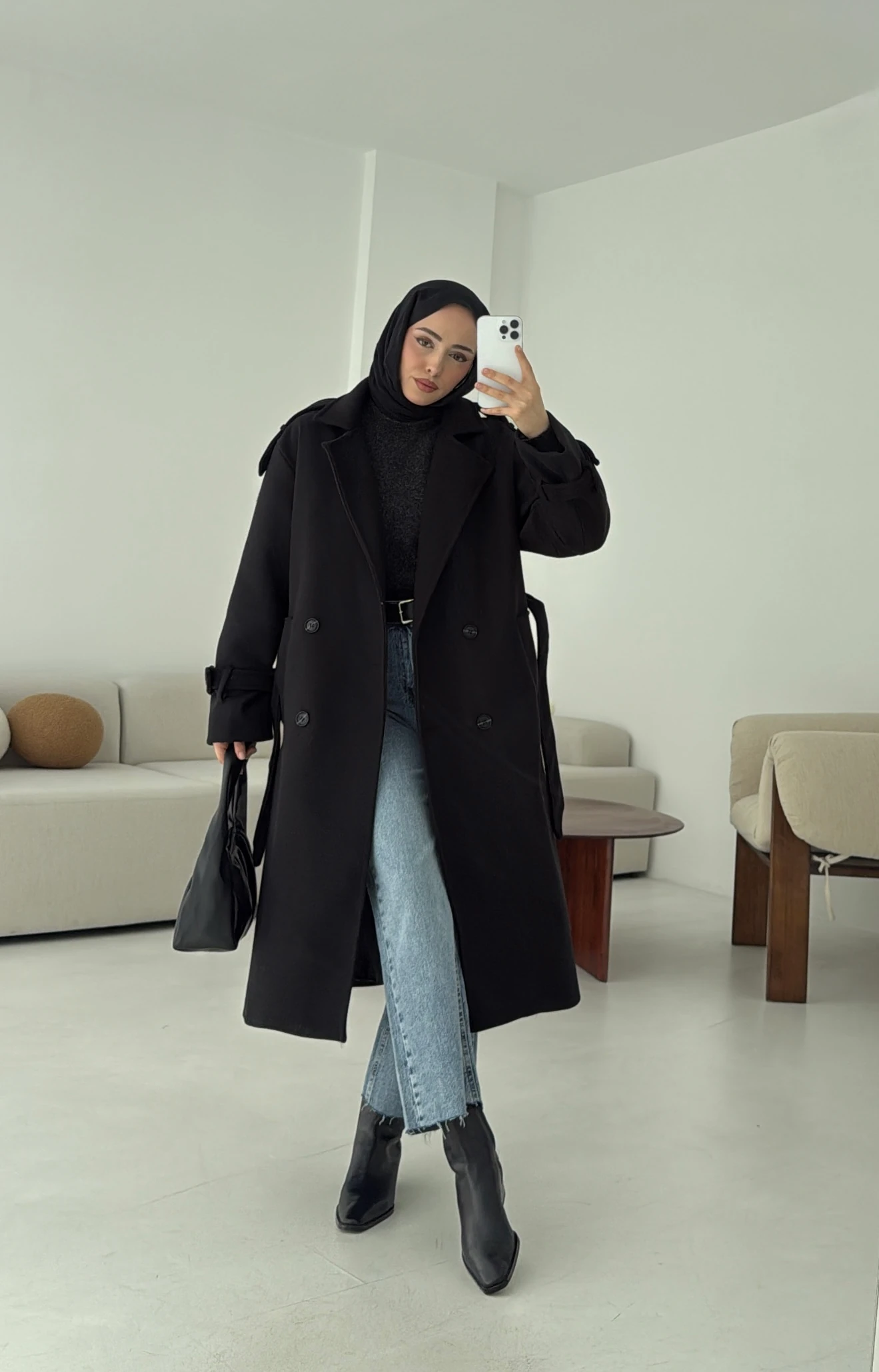 Premium Uzun Kaşe Kaban Siyah