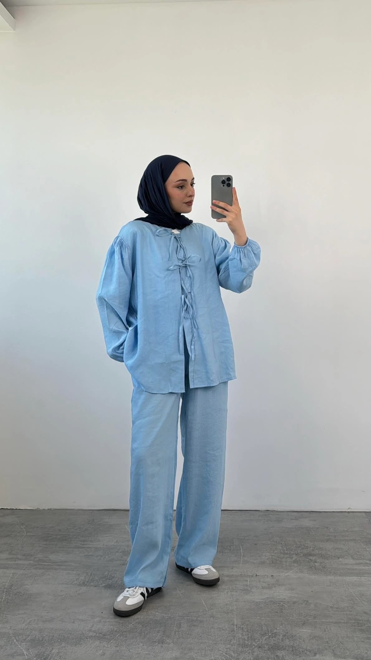 Tencel Önden Bağlamalı Kimonolu Takım Mavi