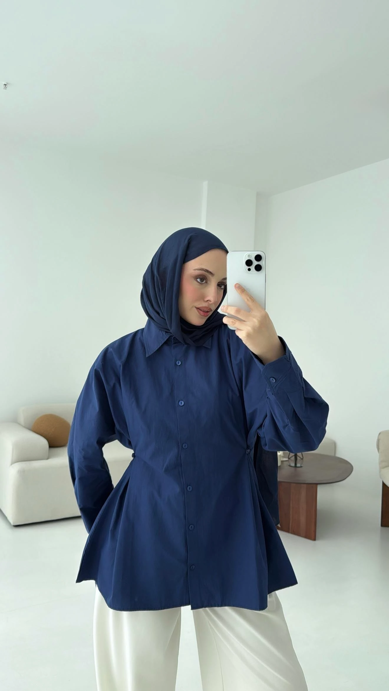 Yanları Düğmeli Gömlek Lacivert