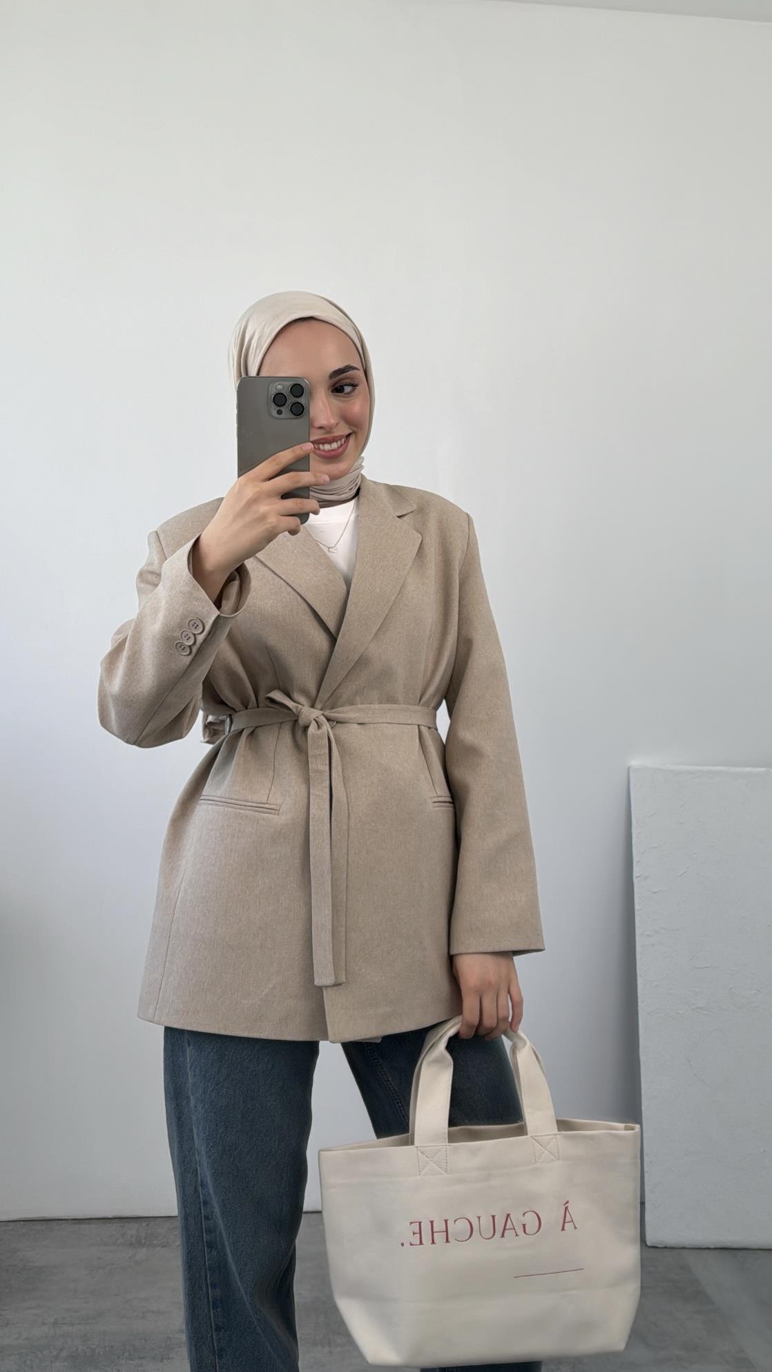 Bağlamalı Blazer Ceket Bej