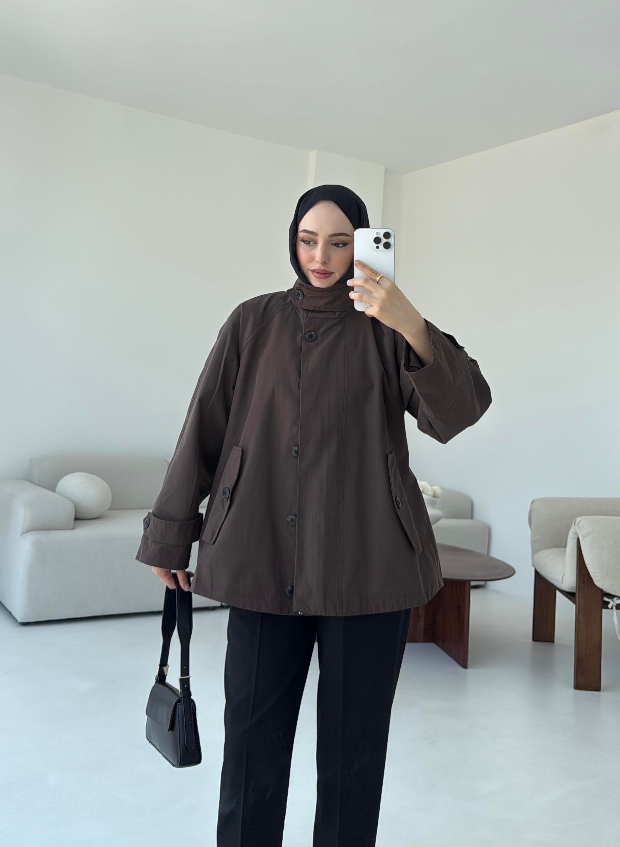 Minimal Yakalı Trençkot Kahve