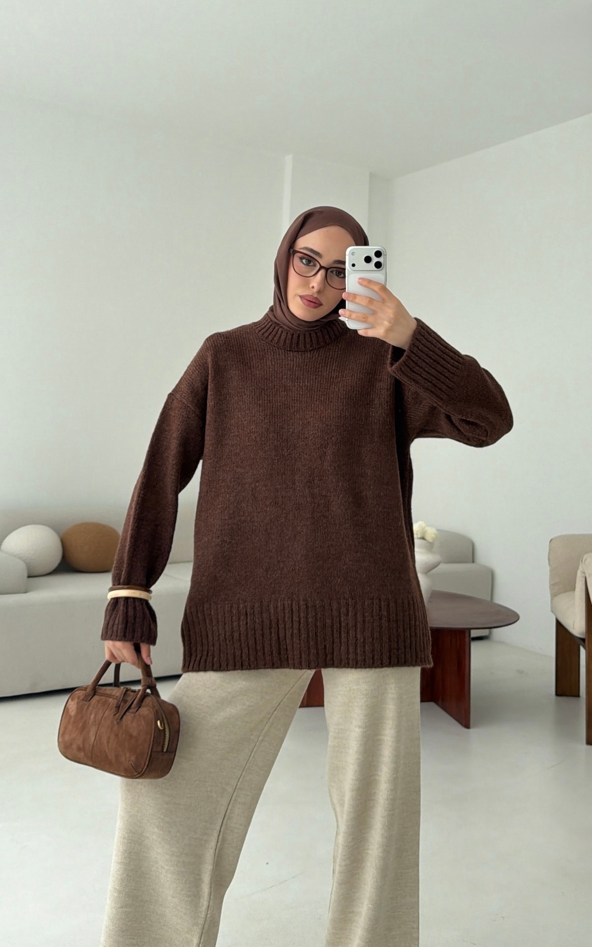 Oversize Soft Triko Kazak Kahve