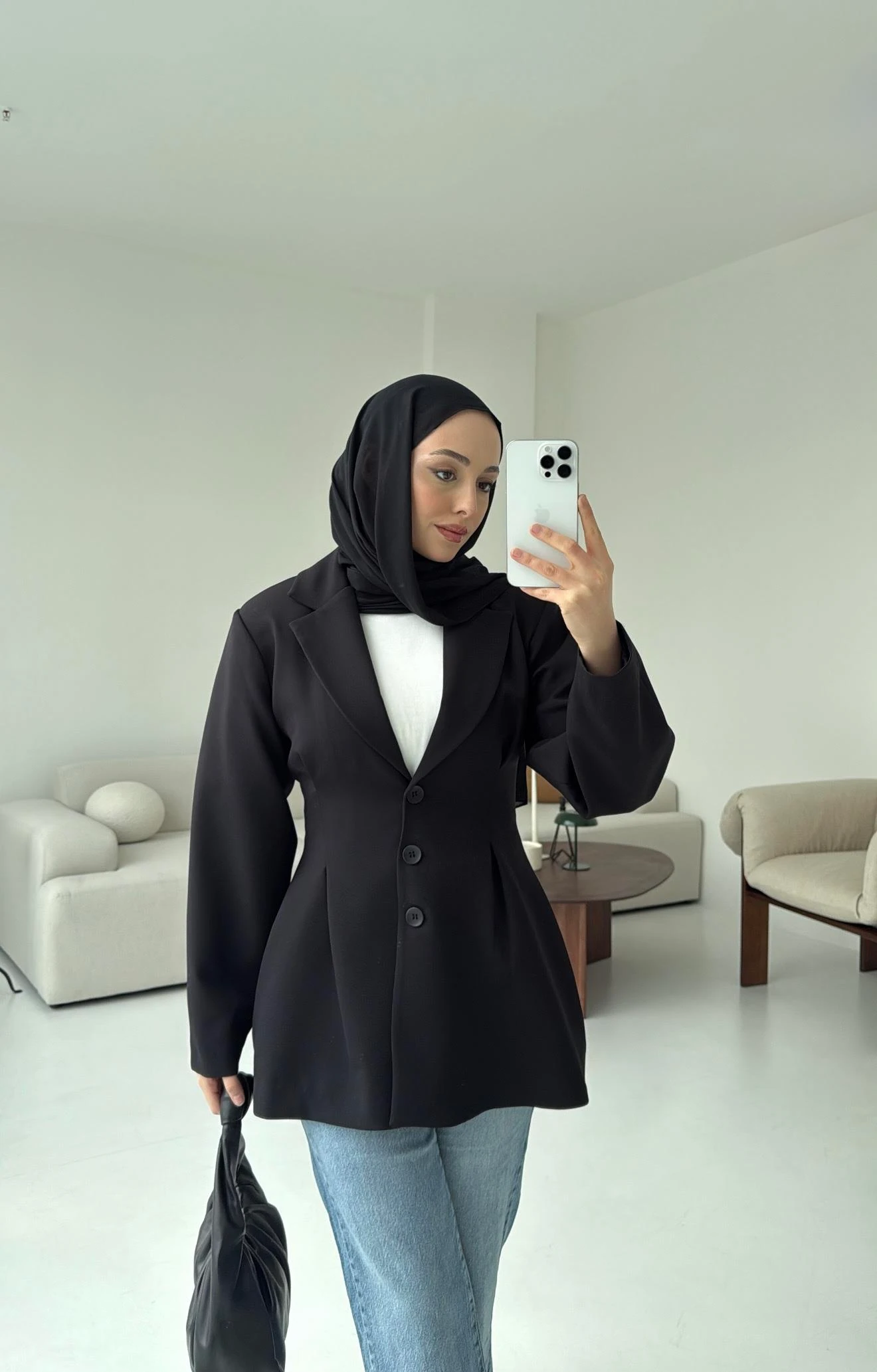 Belden Oturtmalı Tasarım Ceket Siyah