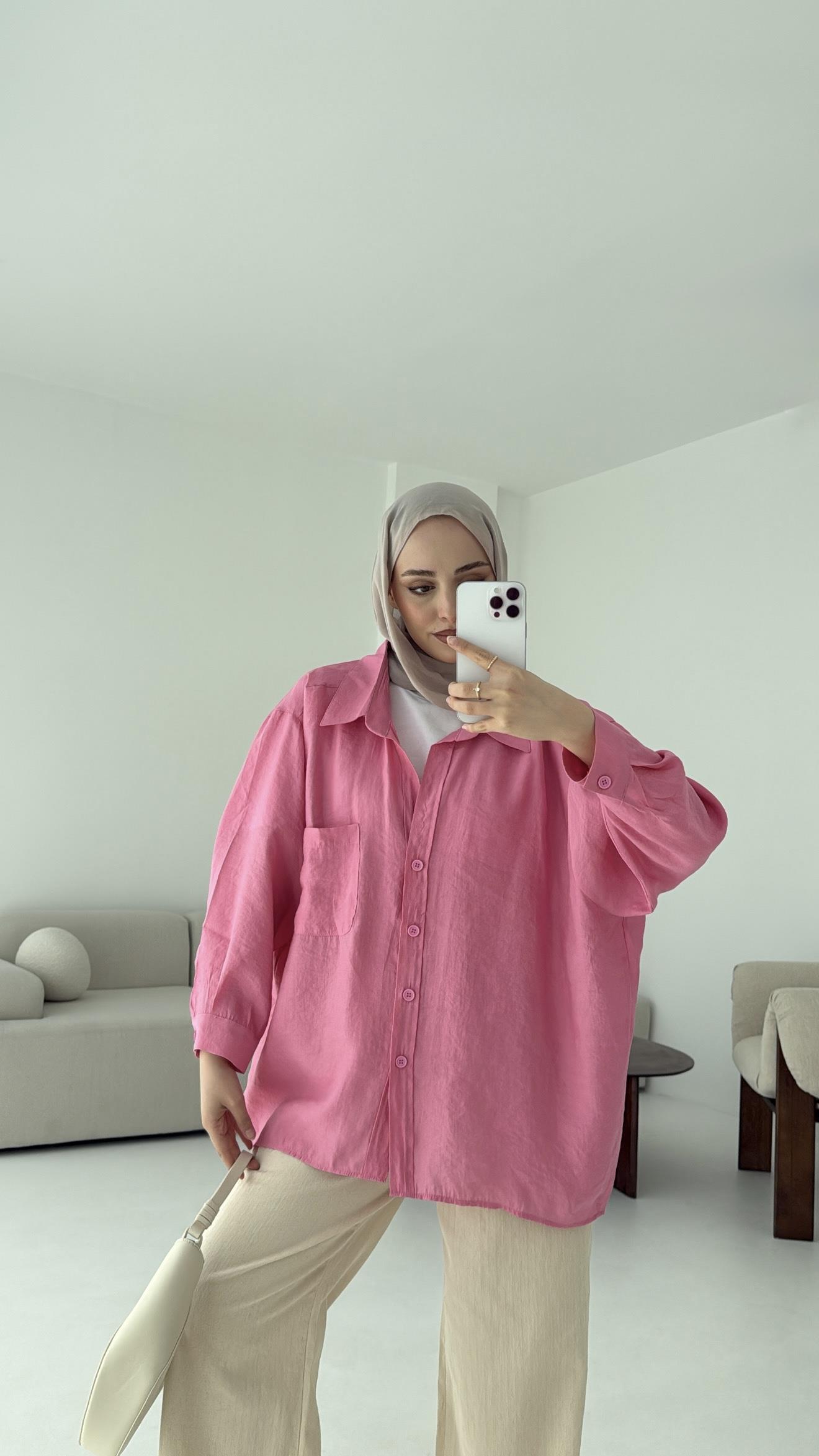 Düşük Omuz Oversize Gömlek Pembe