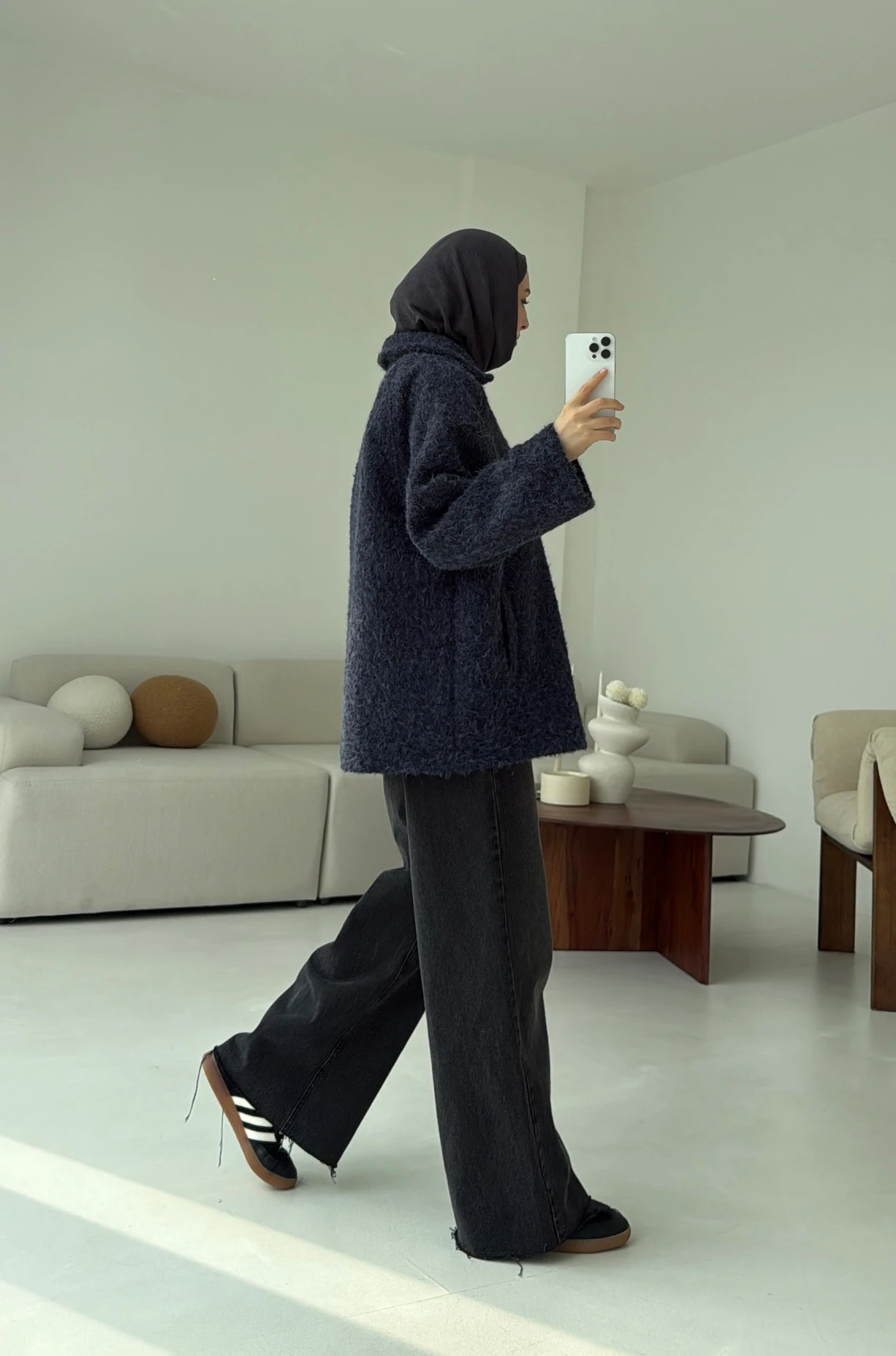 Kırçıllı Fermuarlı Kaban Lacivert