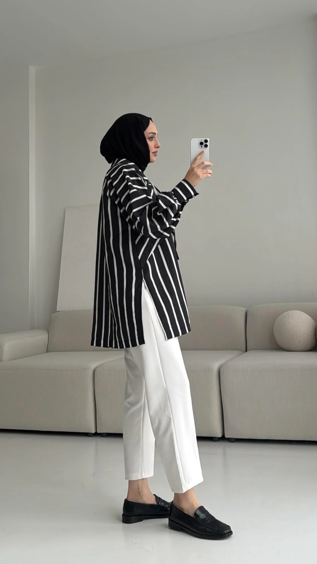 Çizgili Bağlamalı Kimono Siyah