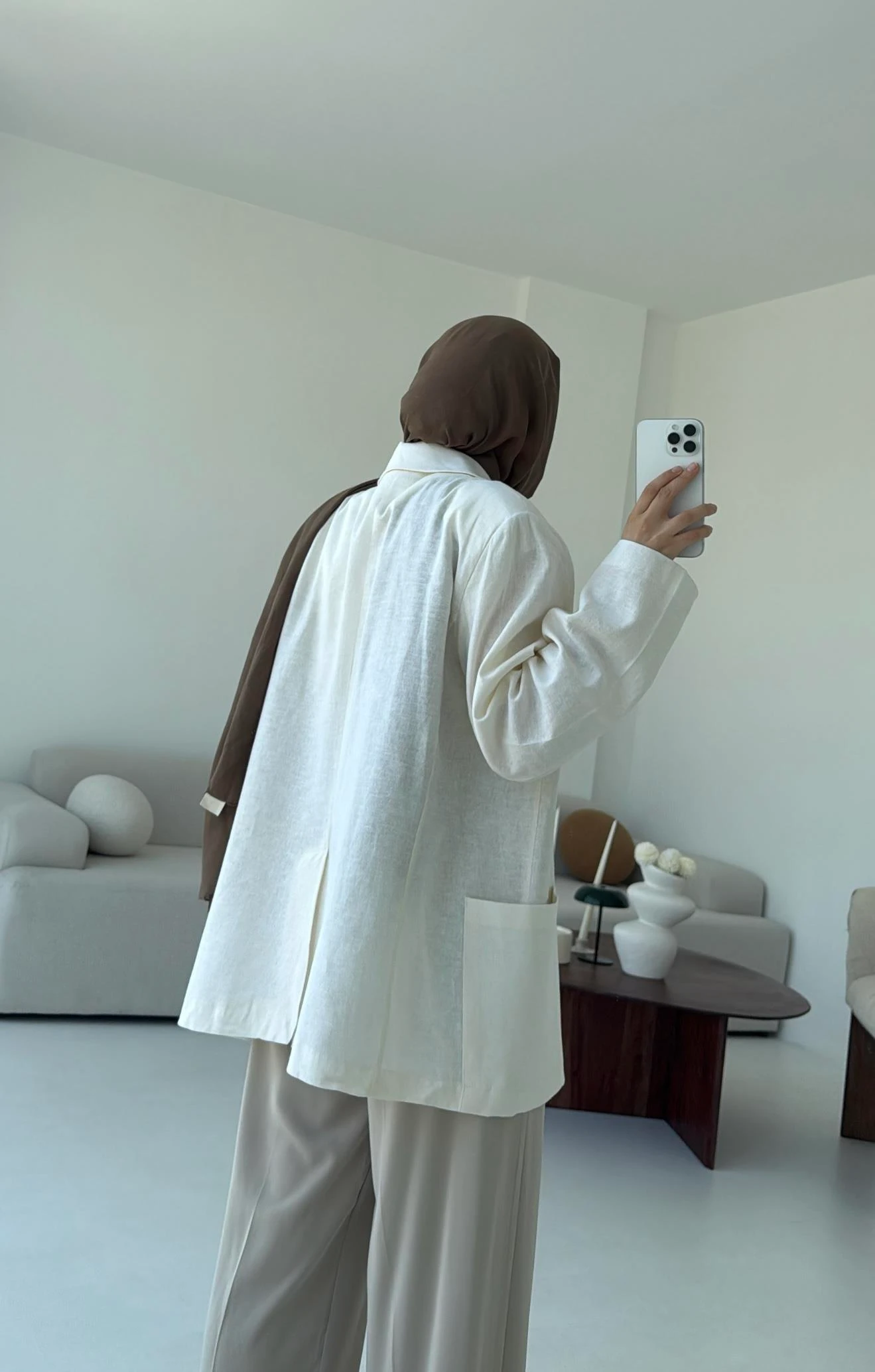 Keten Cepli Ceket Beyaz