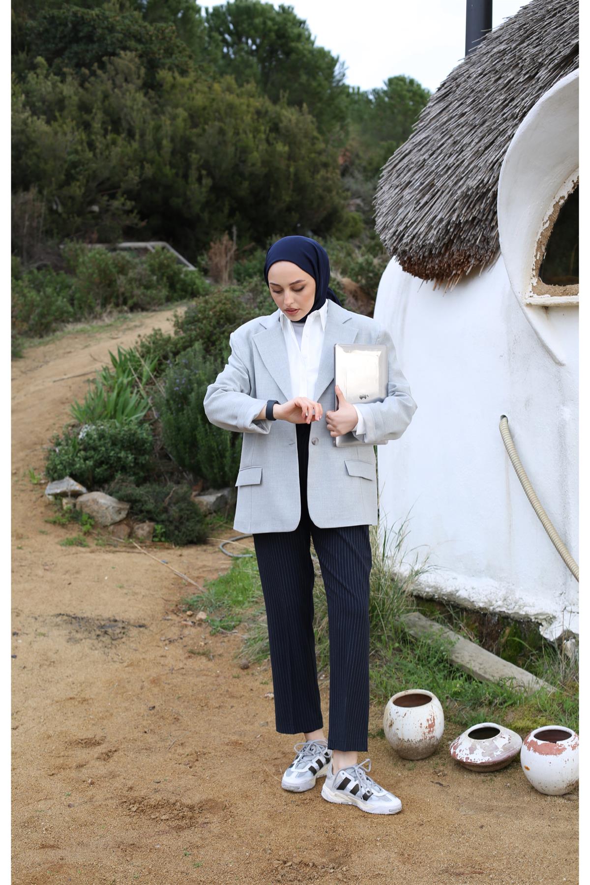 Oversize Kesim Blazer Ceket Gri