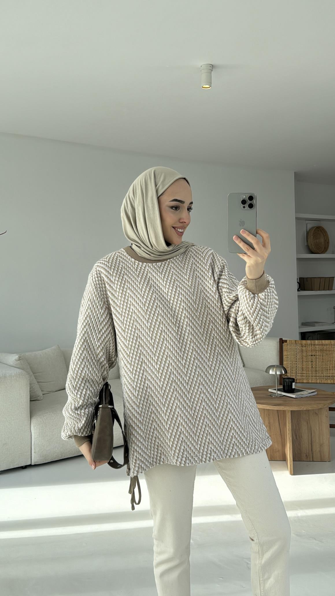 Balık Sırtı Yandan Bağlama Detaylı Bej