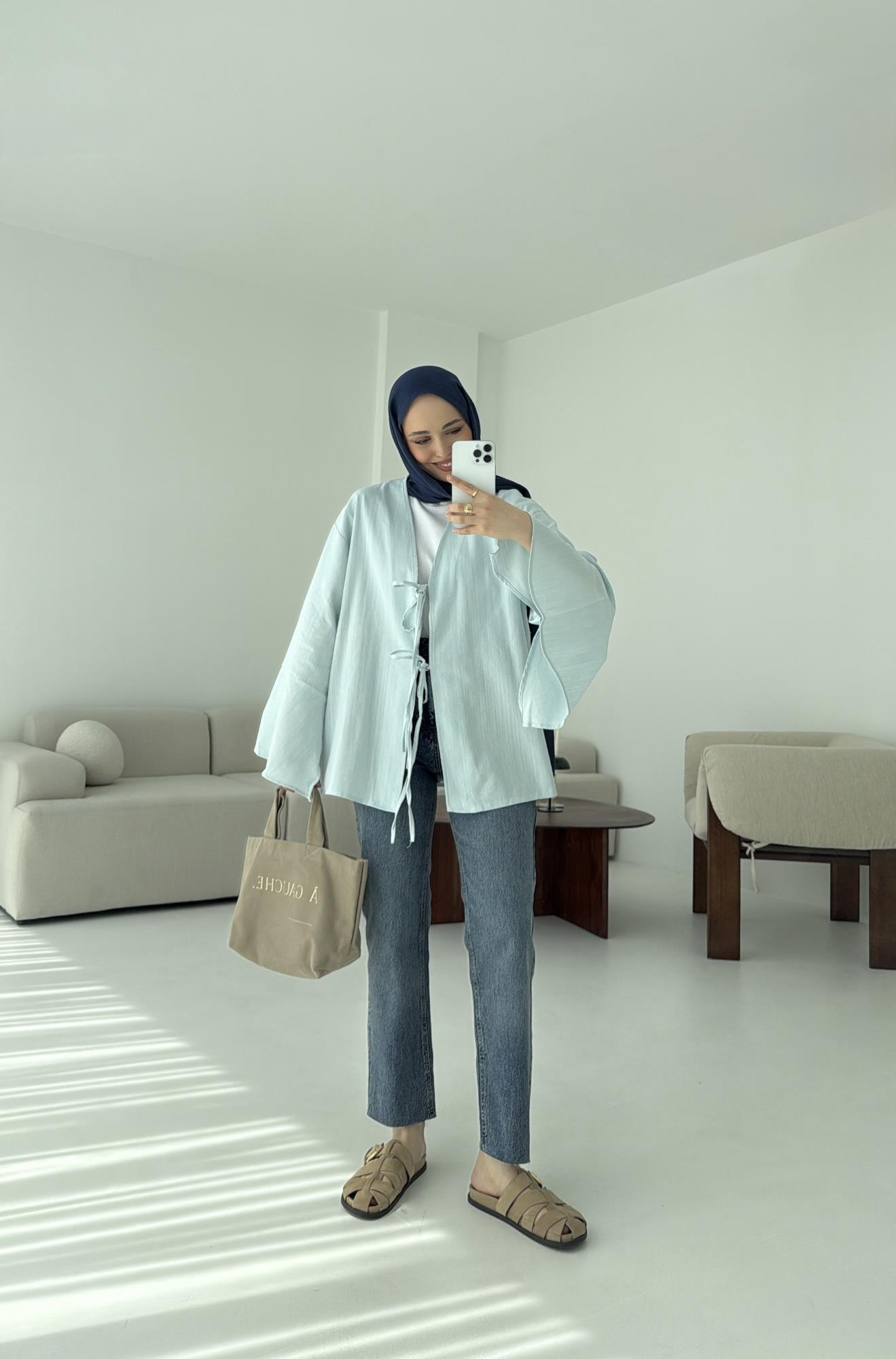 Kol Detay Kimono Mavi