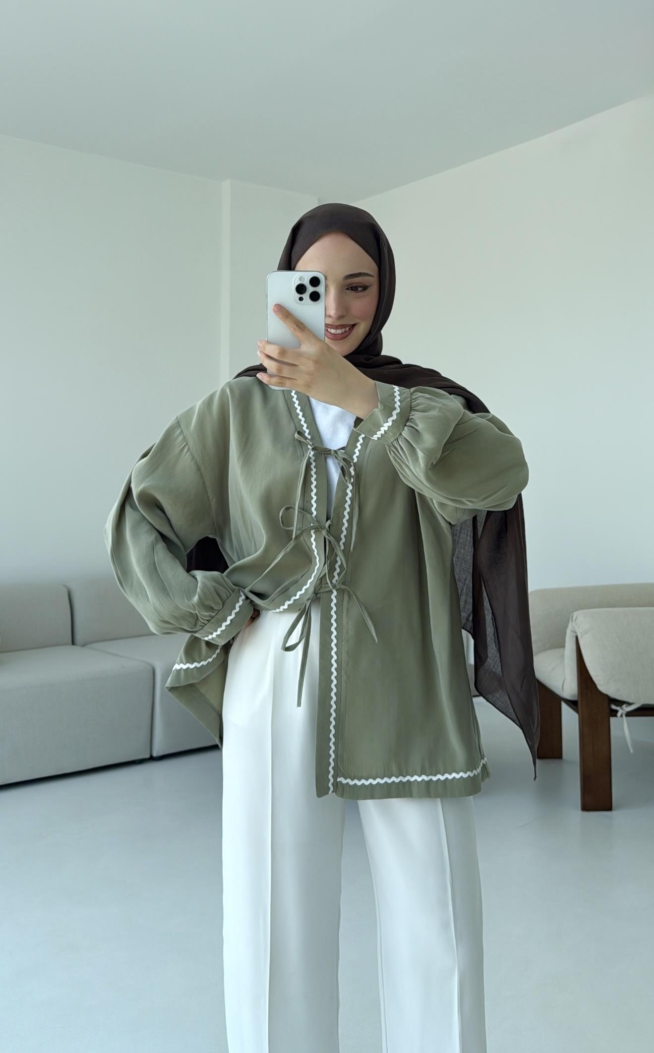 Bağlamalı Dantel Detay Kimono Cağla