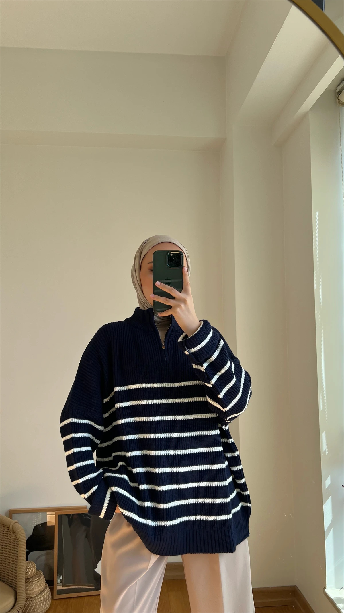 Lacivert Beyaz Triko Kazak