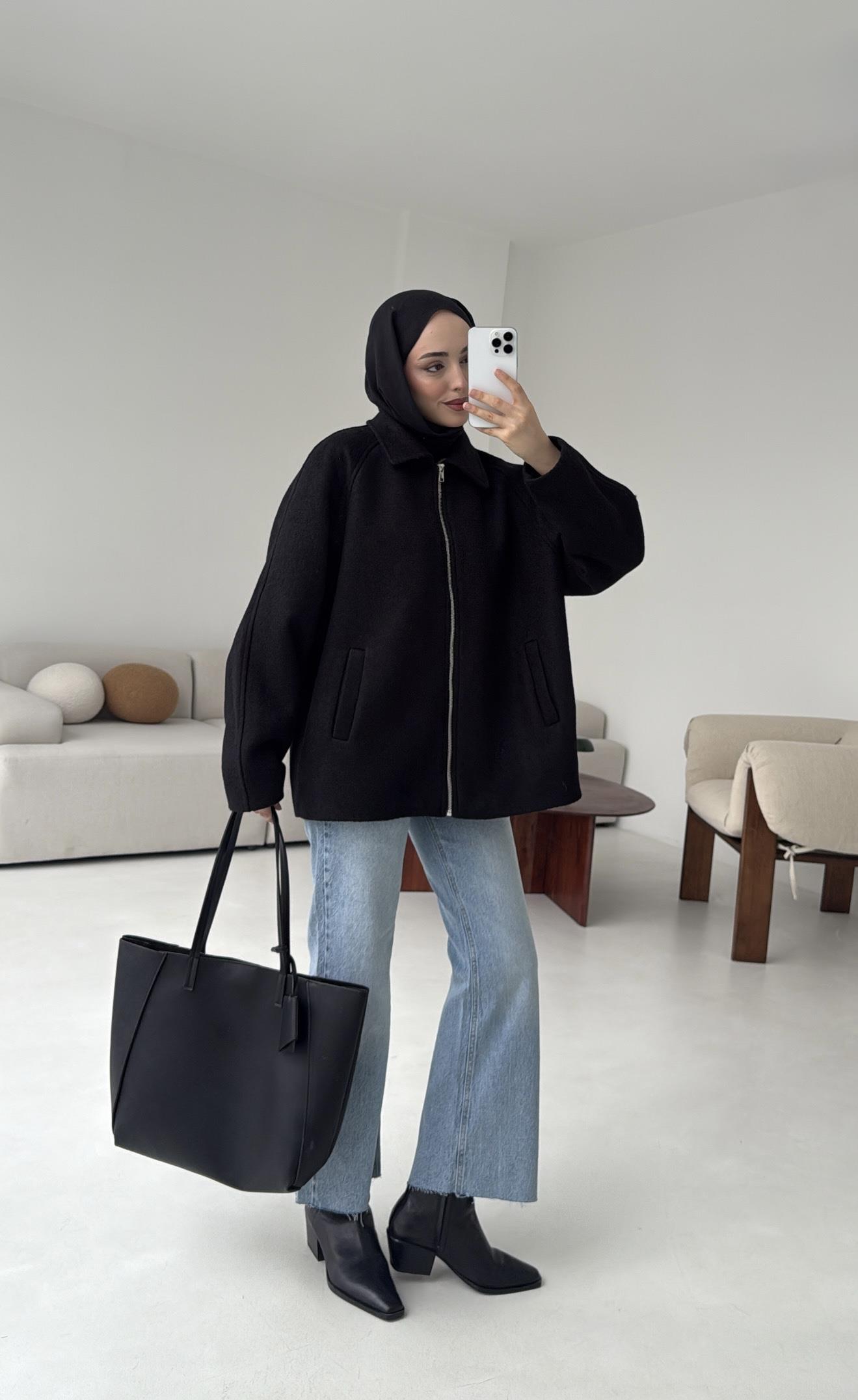 Fermuarlı Premıum Kece Ceket Siyah