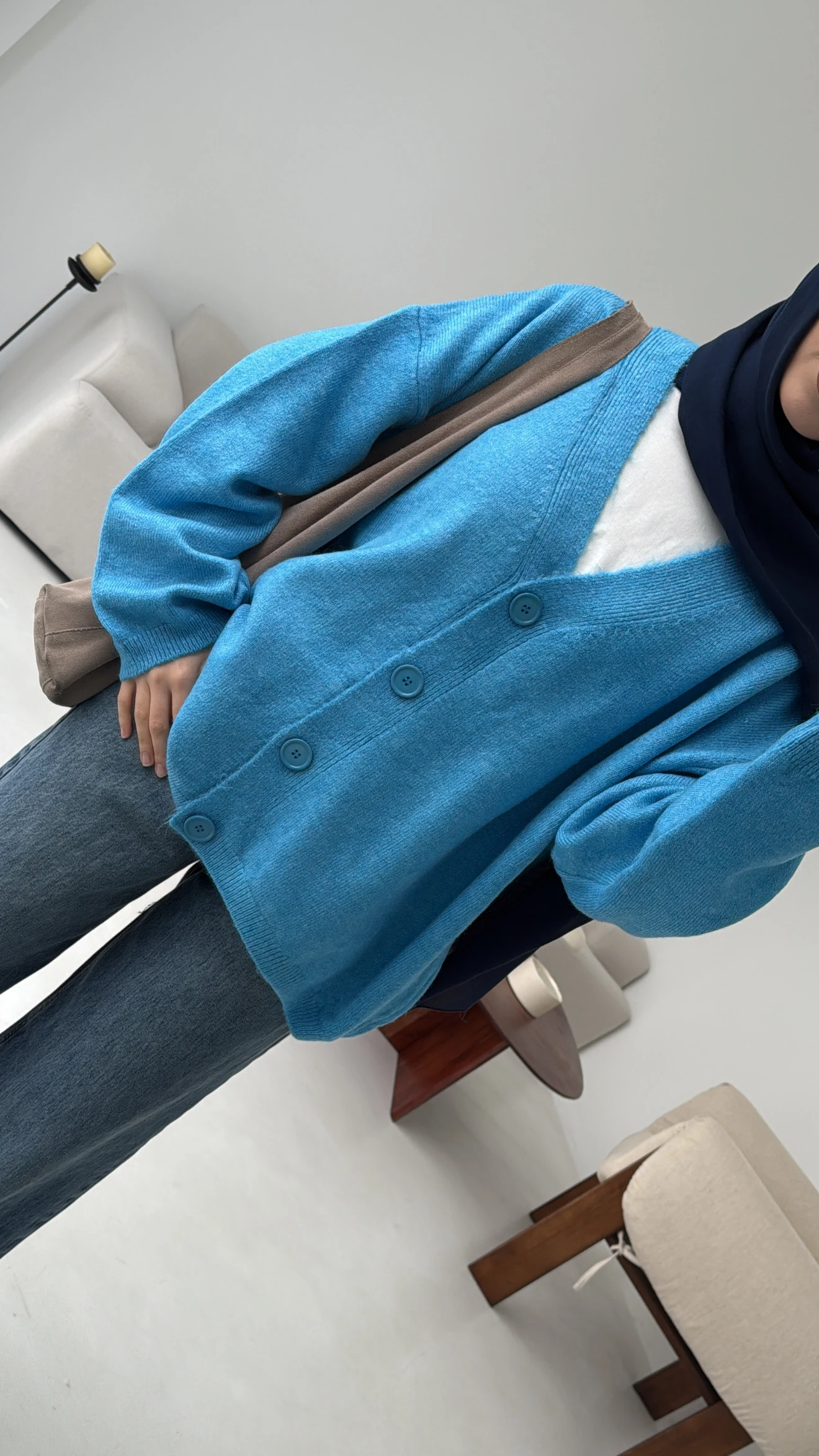 Oversize Yünlü Kazak Mavi