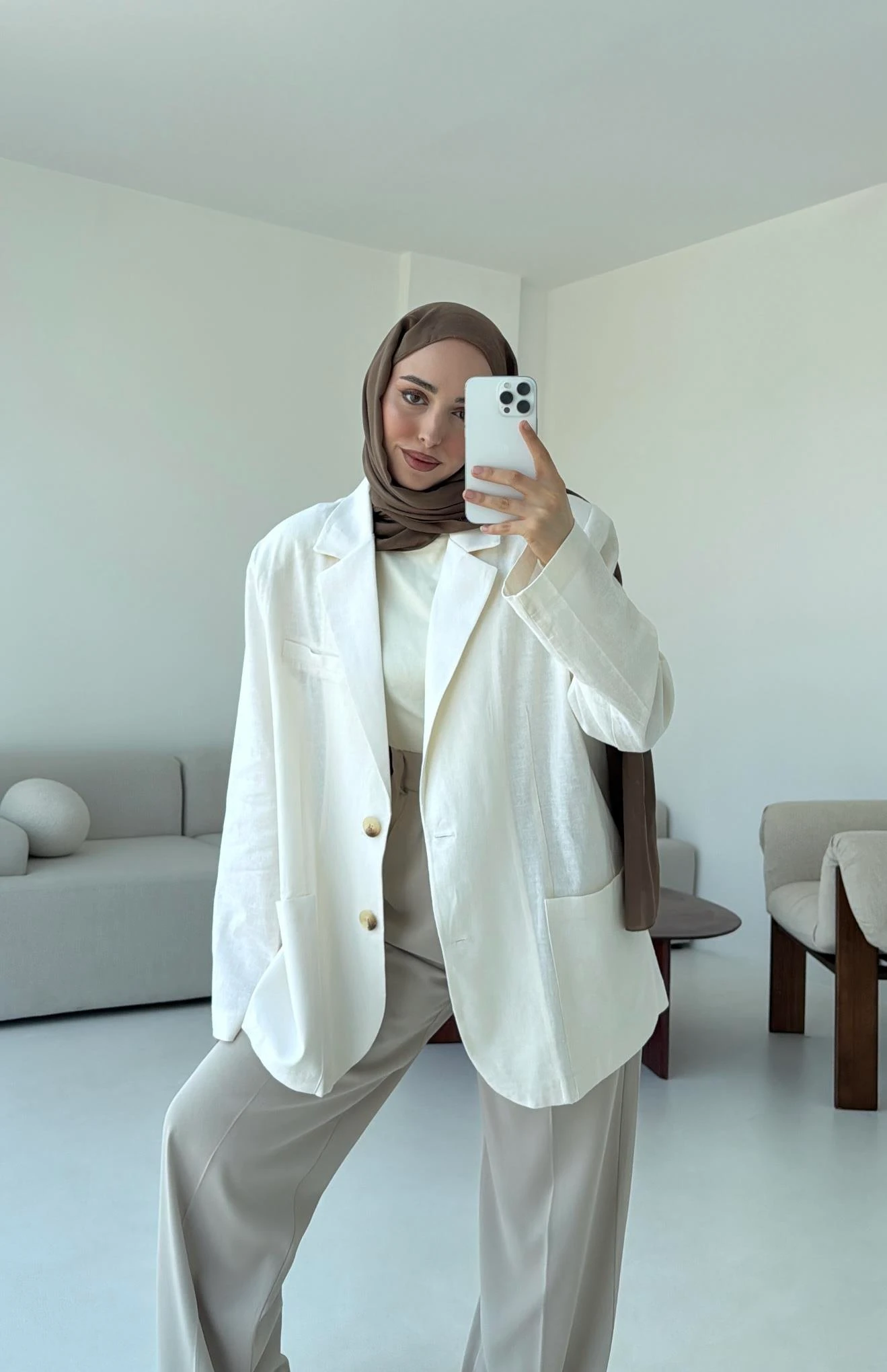 Keten Cepli Ceket Beyaz