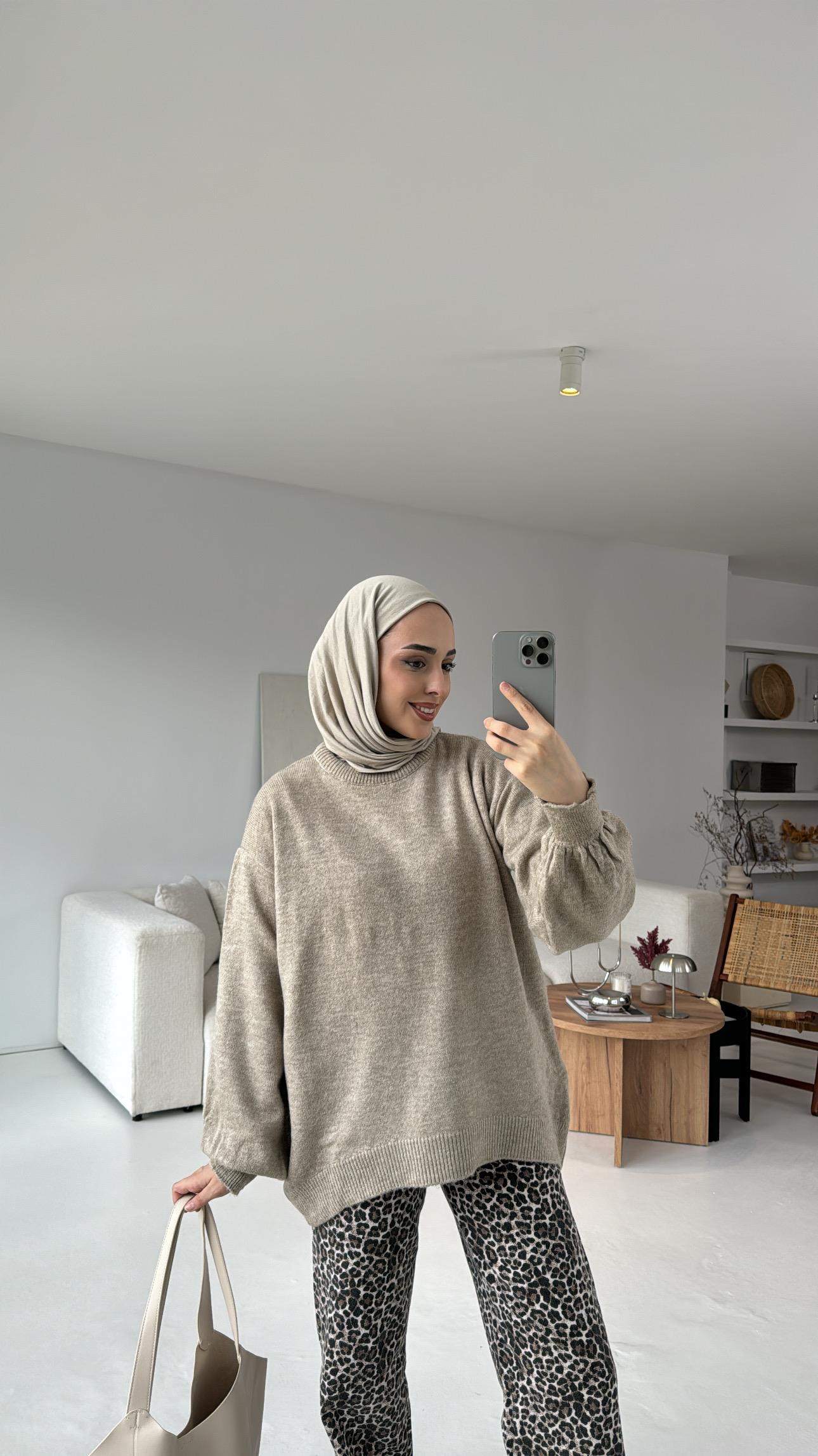 Pamuklu Hafif Balon Kol Vizon Trkiko