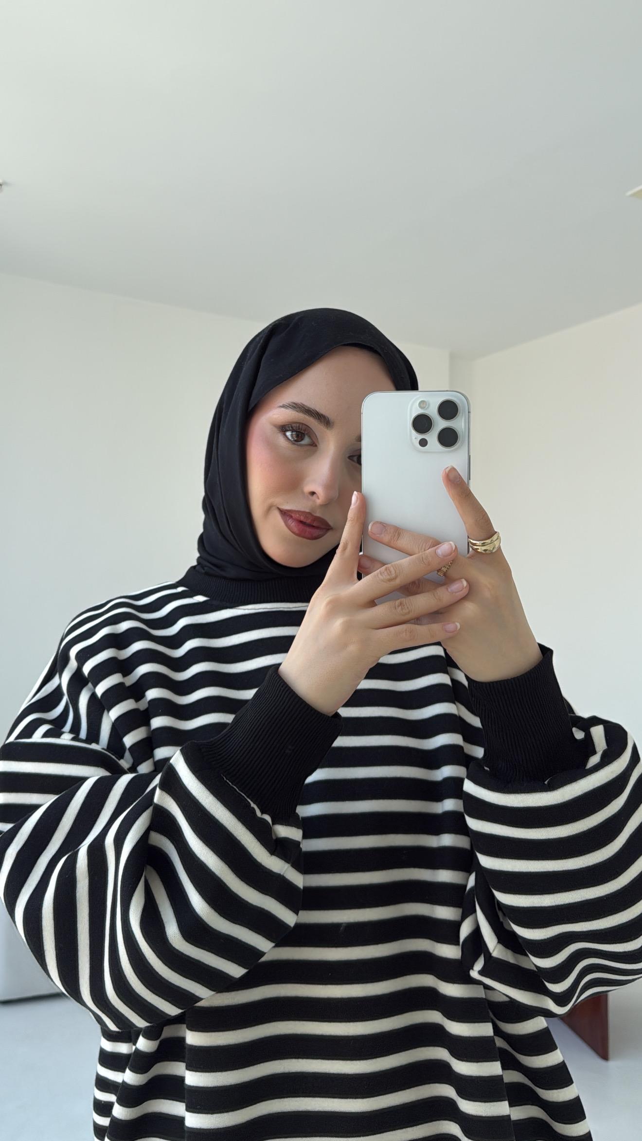 Çizgili Oversize Sweatshirt Siyah