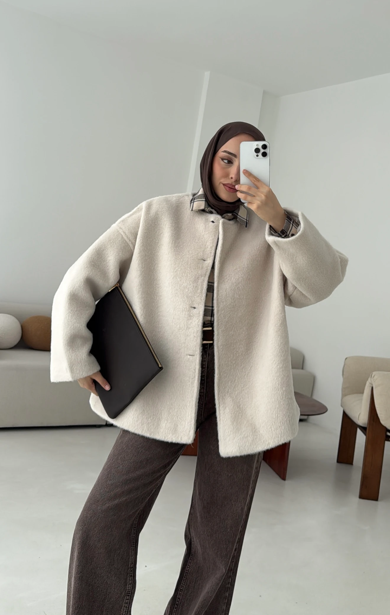 Gizli Düğmeli Kaban Bej