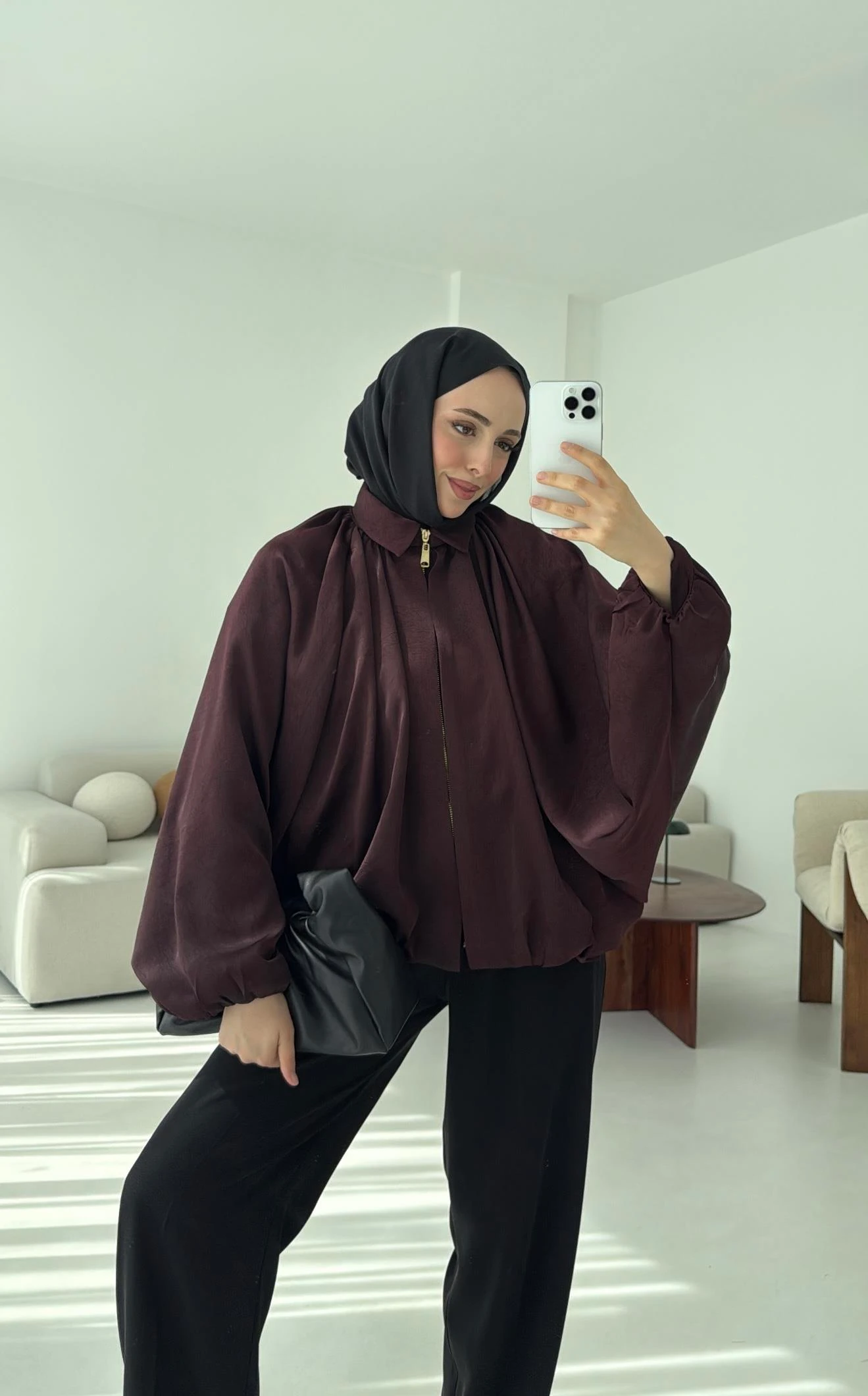 Bomber Saten Ceket Bordo