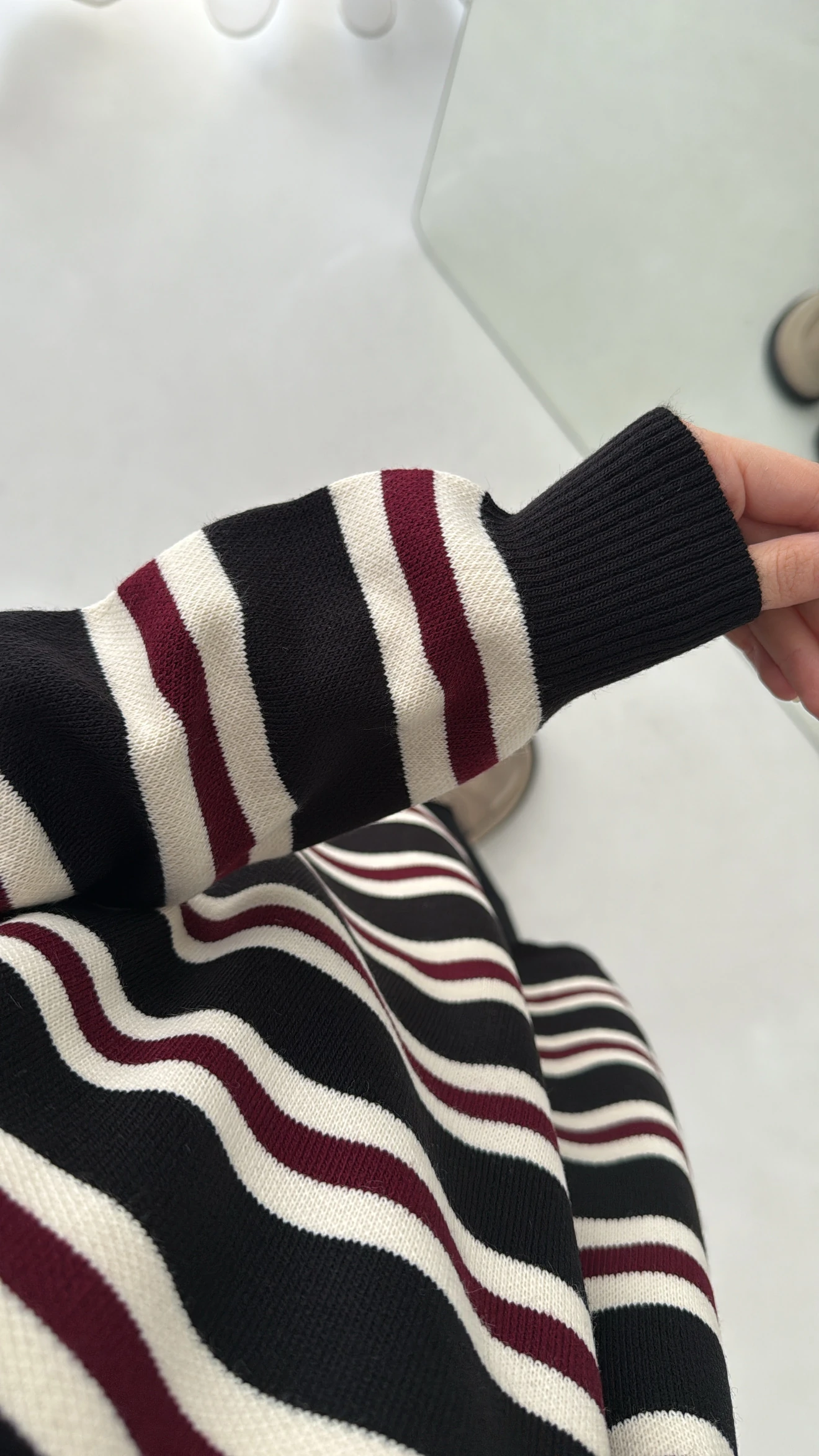 Bisiklet Yaka Çizgili Uzun Triko Kazak Siyah