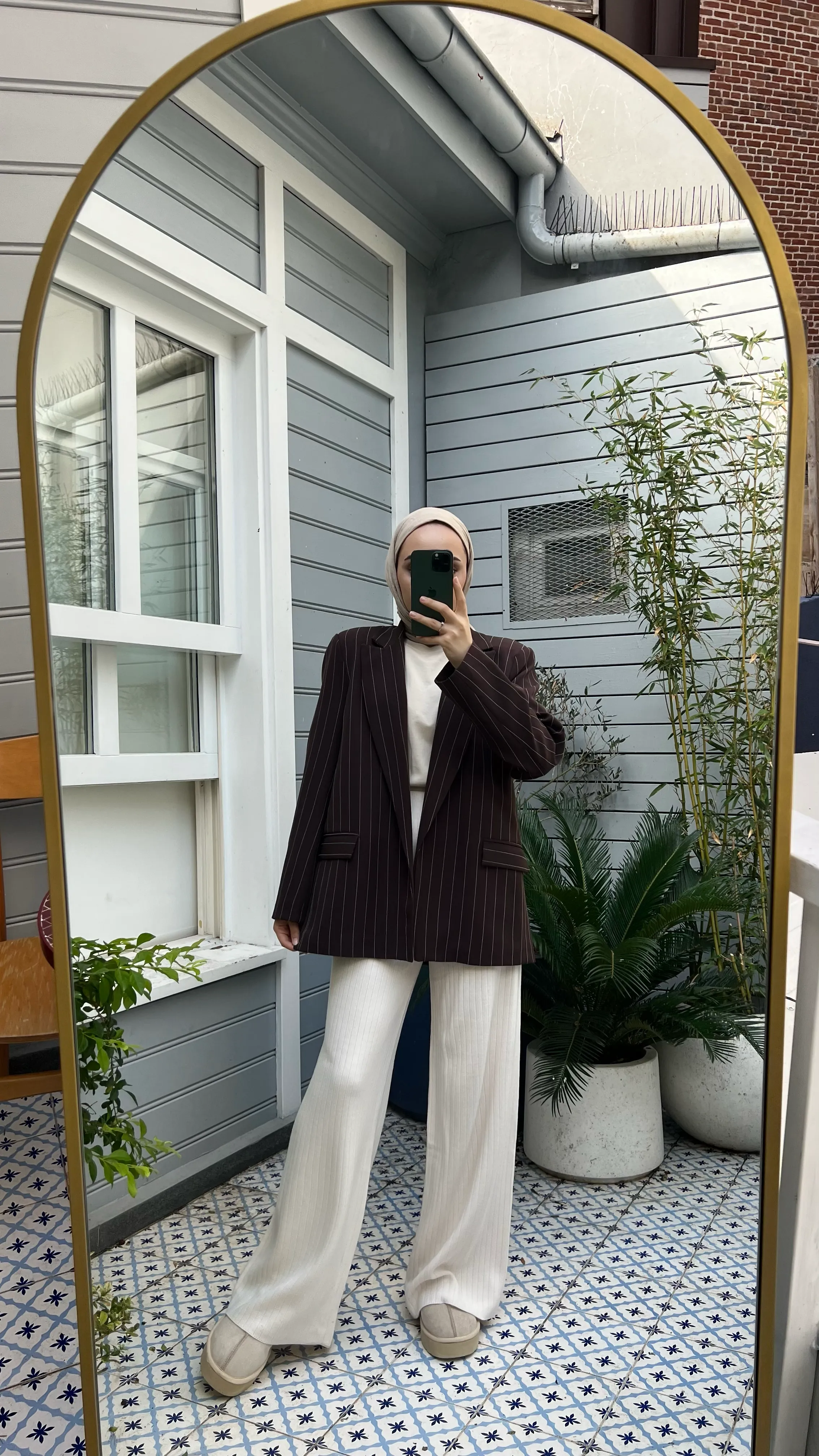 Kahve Çizgili Blazer Ceket