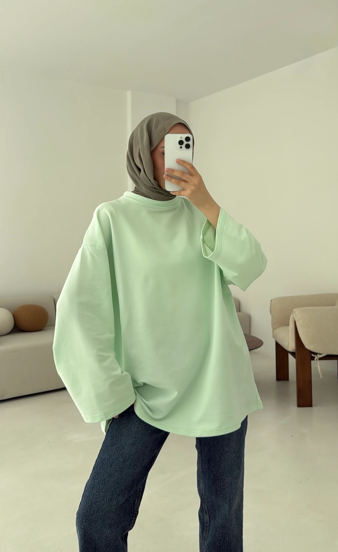Basic İki İplik Sweat Mint