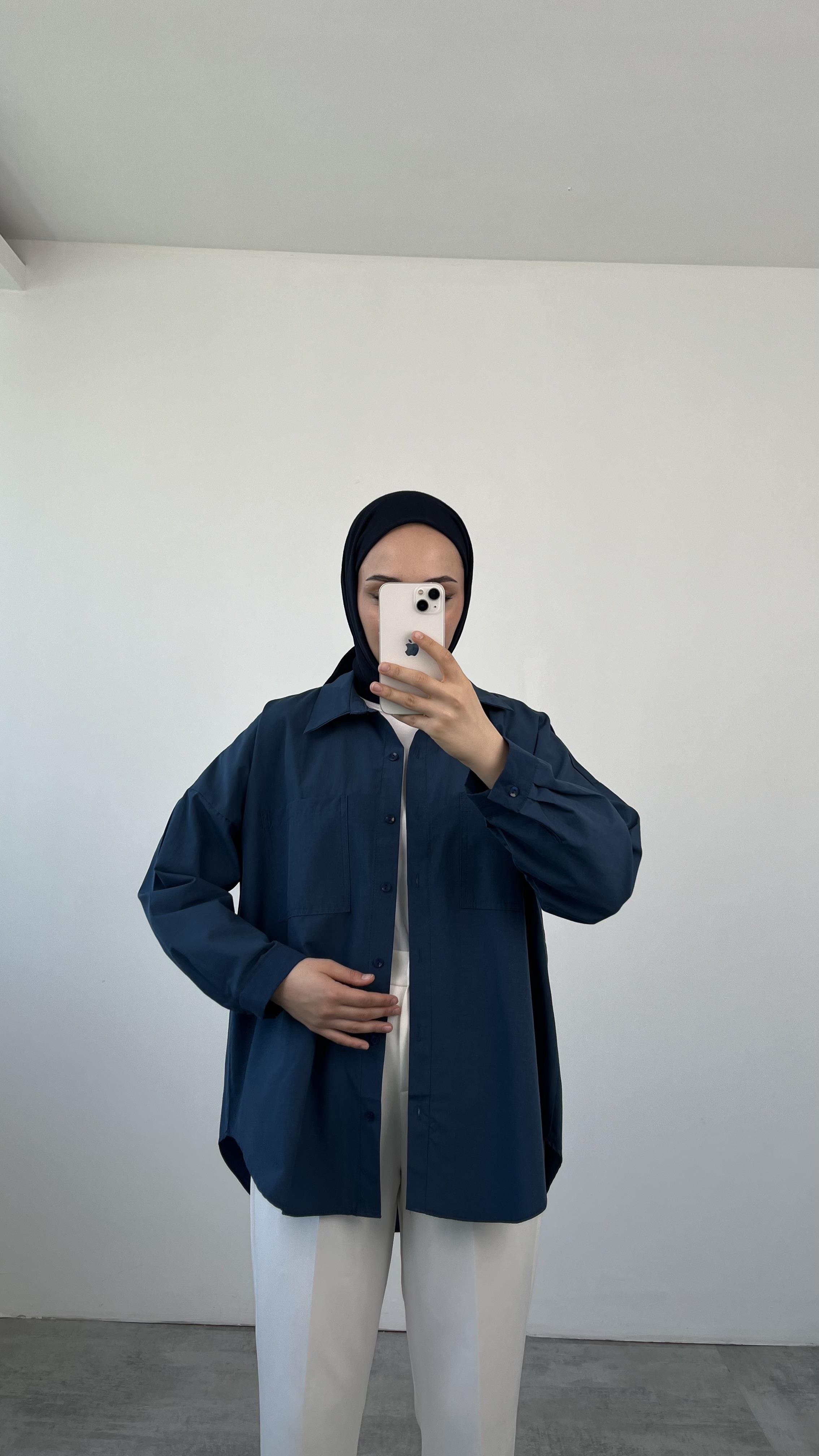 Poplin Çift Cep Gömlek Lacivert