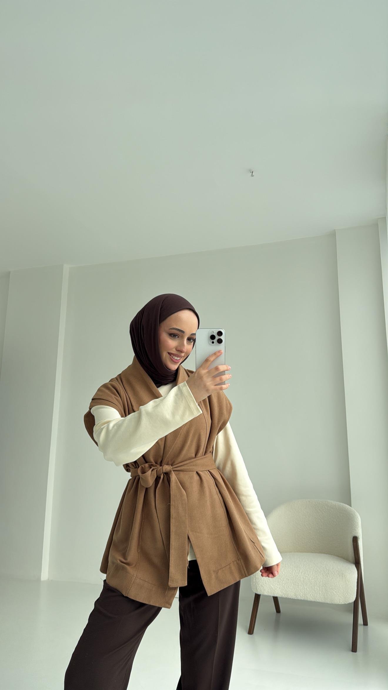 Gabardin Bağlamalı Yelek Taba