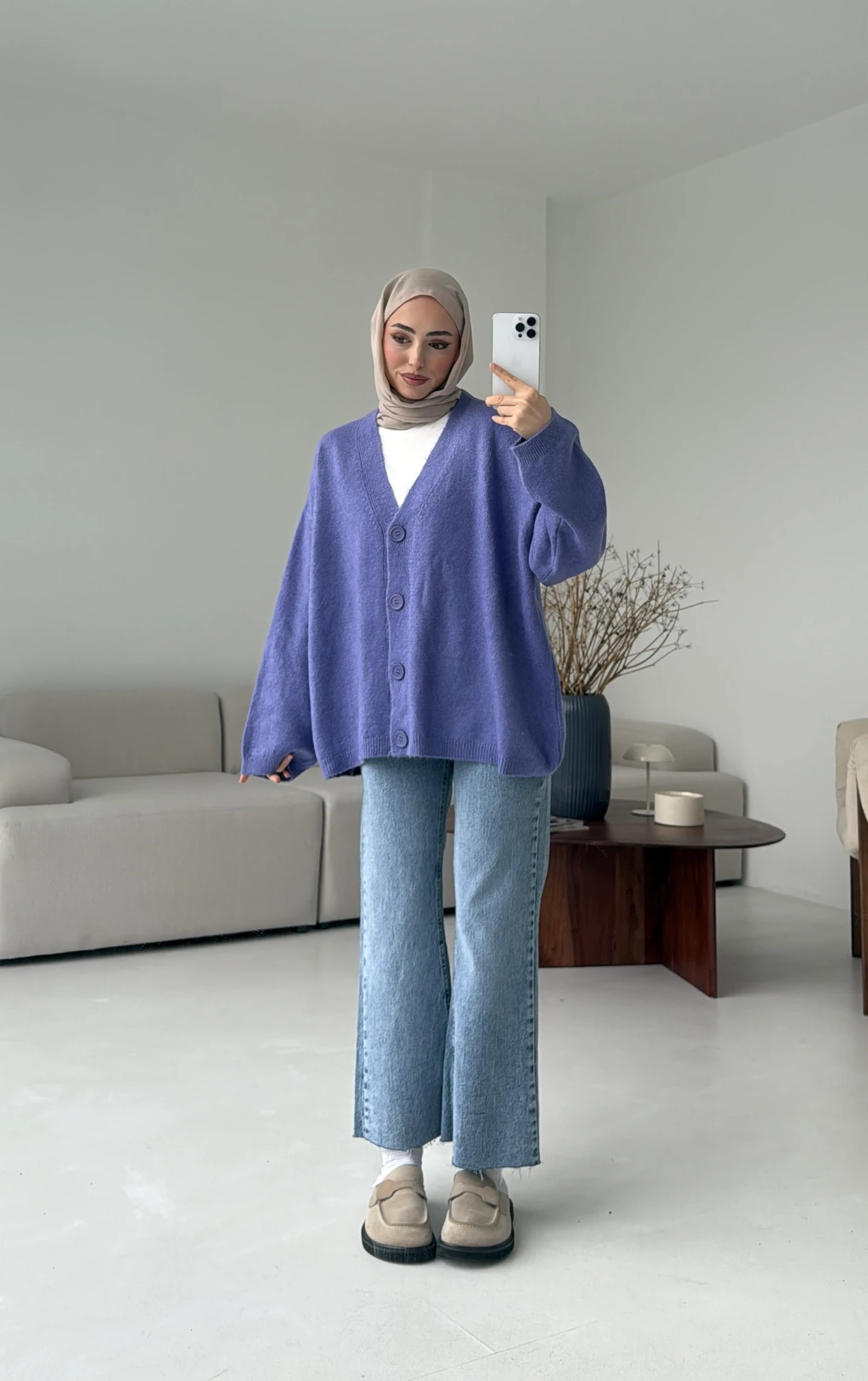 Oversize Yünlü Kazak Lila