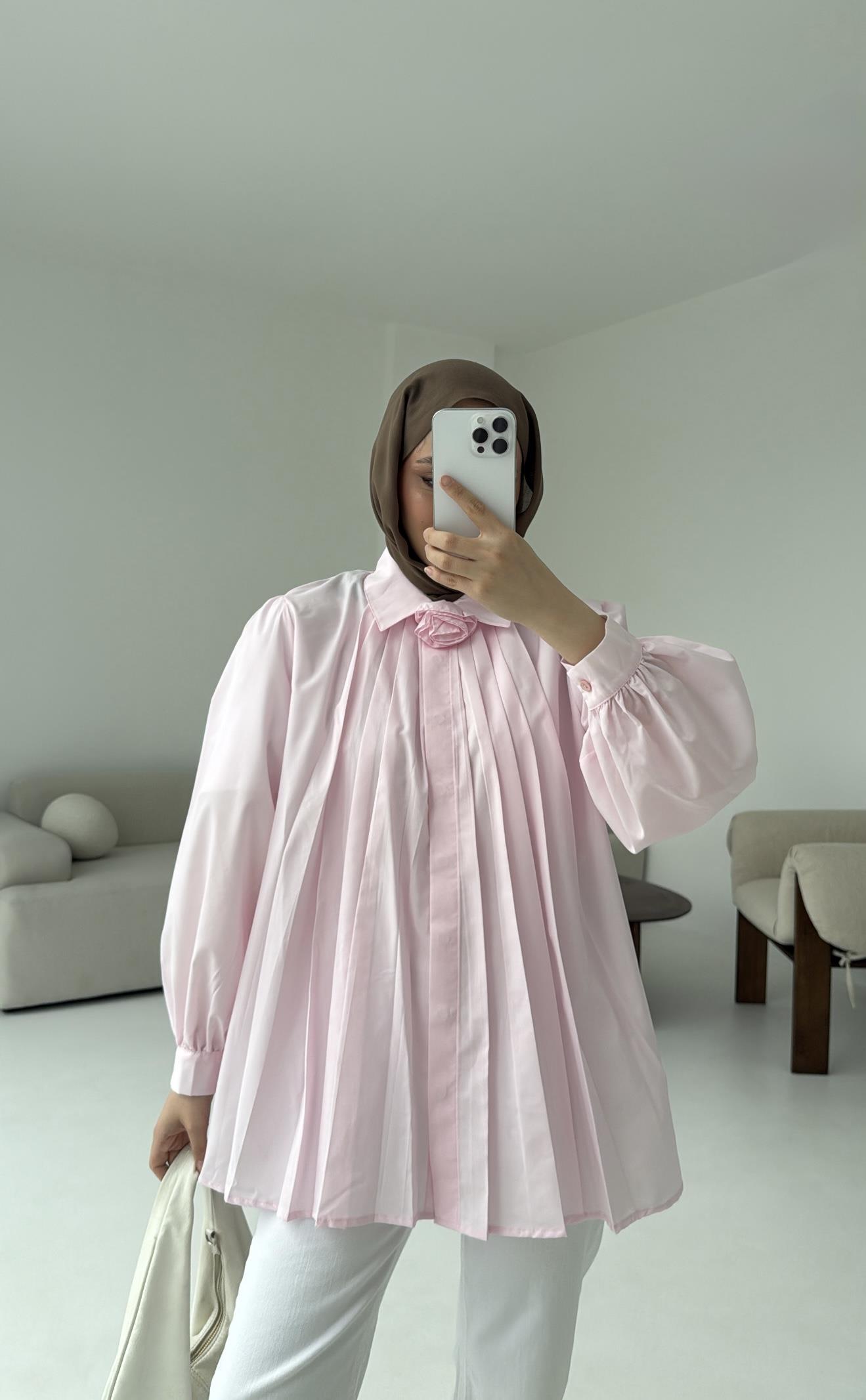 Pile Detay Gömlek Pembe